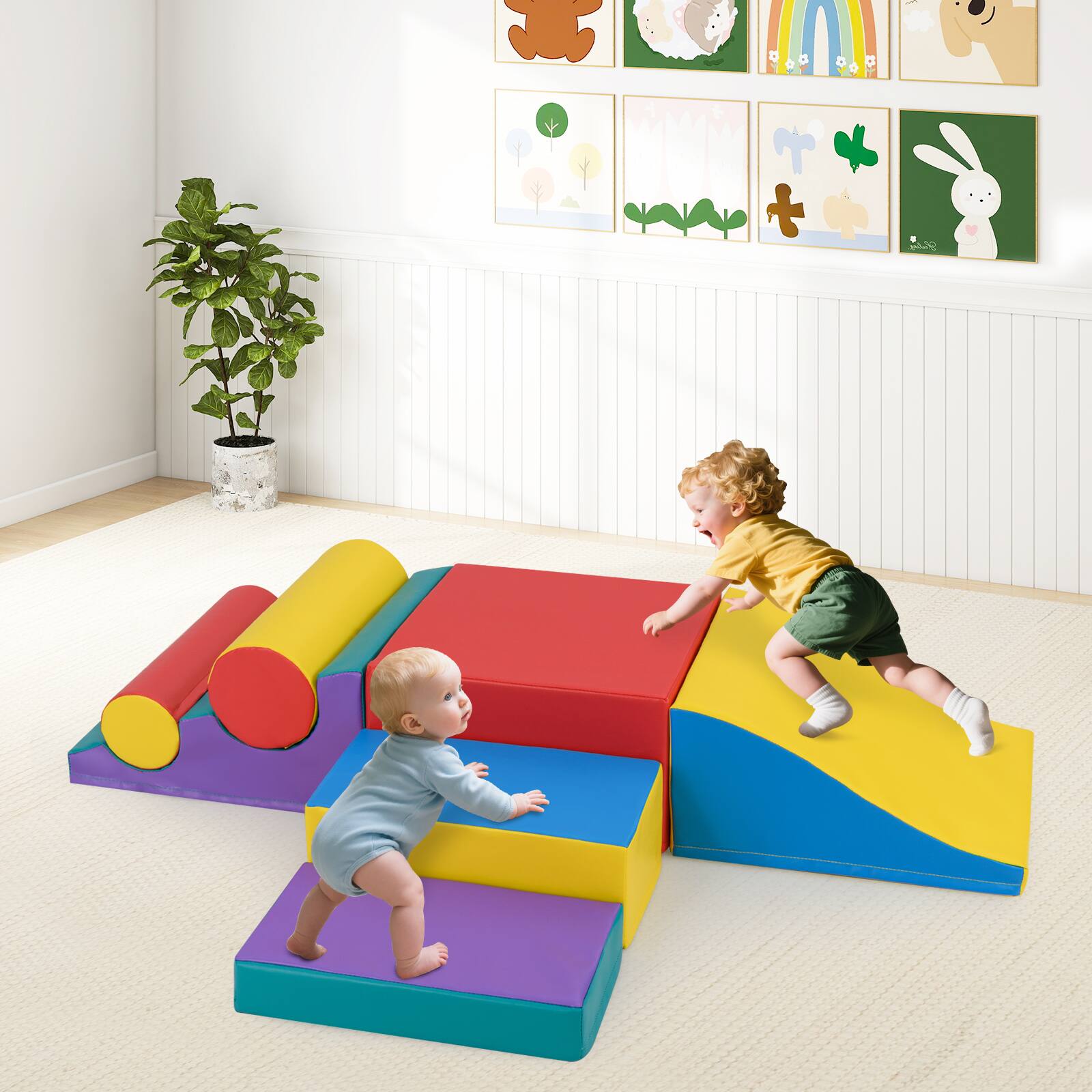 Alt View 1. Gymax - Gymax 7 PCS Toddler Climbing Blocks w/Hook & Loop Fasteners & Gift for 1+ Baby - Multicolor.