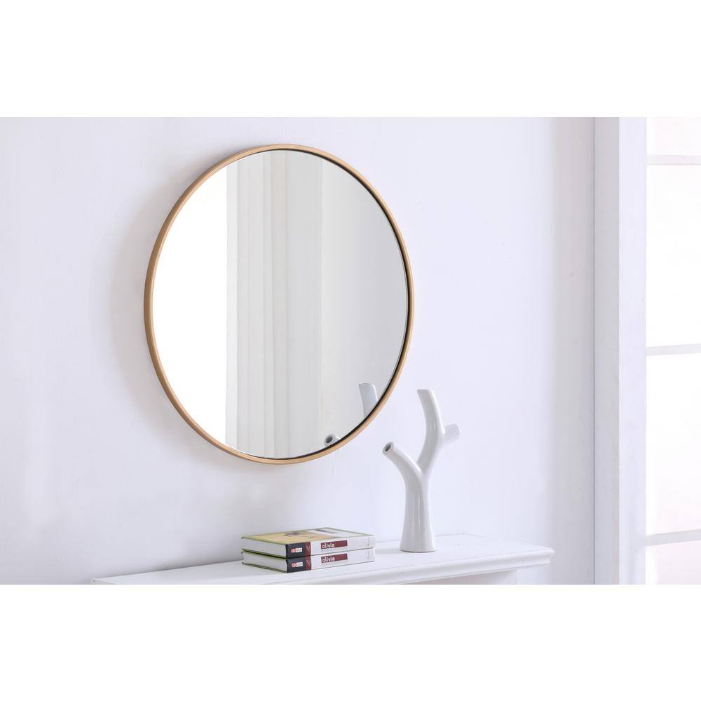 Alt View 1. Elegant Decor - Metal frame Round Mirror 28 inch Brass finish - Brass.