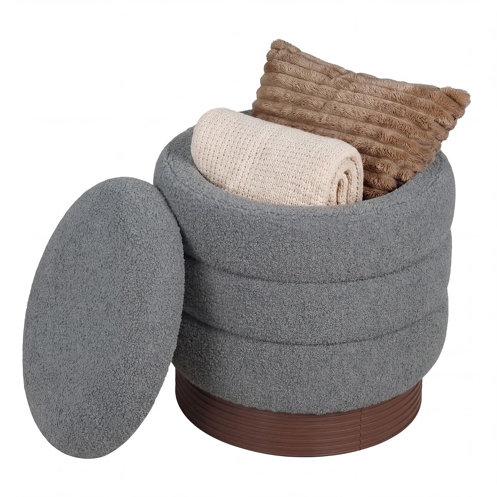 Costway - 360° Swivel Boucle Foot Rest with Hidden Storage, 400 Lbs Weight Capacity Footstool - White