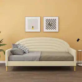 Hivvago - Twin size Mid-Century Modern Velvet Upholstered Daybed - Off-White