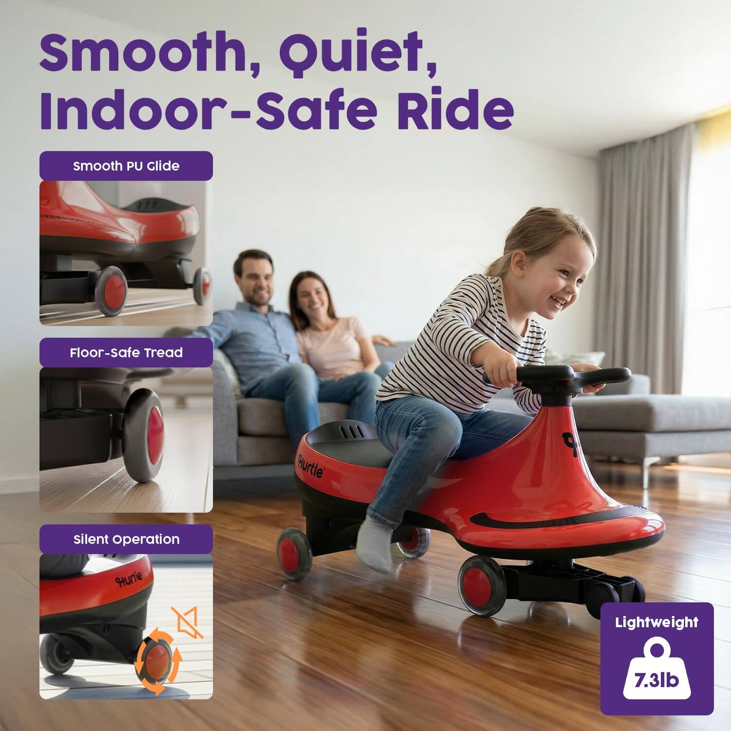 Smooth, Quiet, Indoor-Safe Ride

- Smooth PU Glide
- Floor-Safe Tread
- Silent Operation
- Lightweight 7.3lb