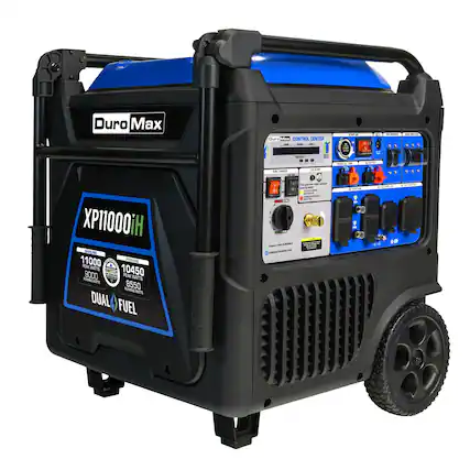 Duro Max XP11000iH
11000 Peak Watts
9000 Running Watts
10450 Peak Watts
8550 Running Watts
DUAL FUEL