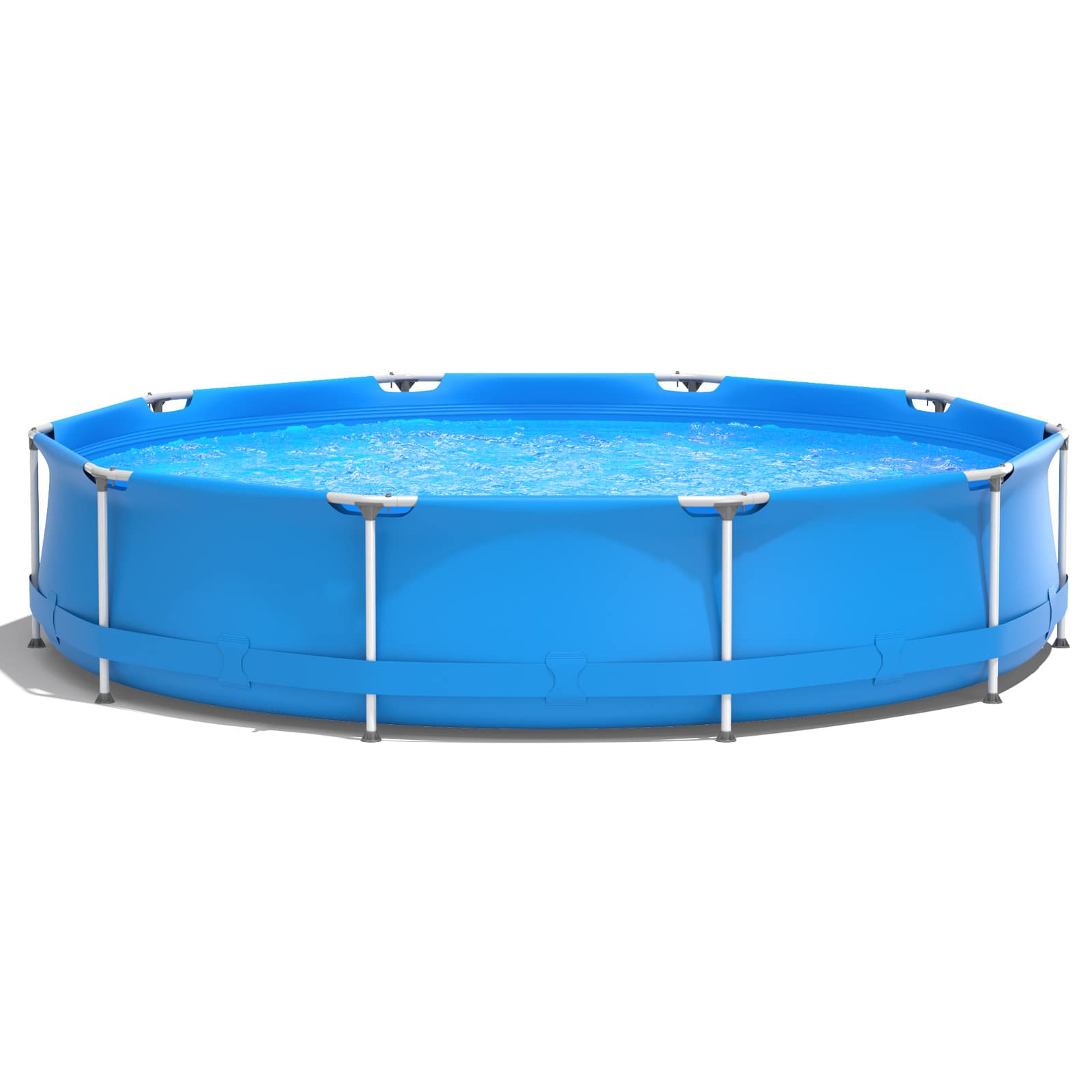 Costway - Round Above Ground Swimming Pool Patio Frame Pool W/ Pool Cover Iron Frame - Blue