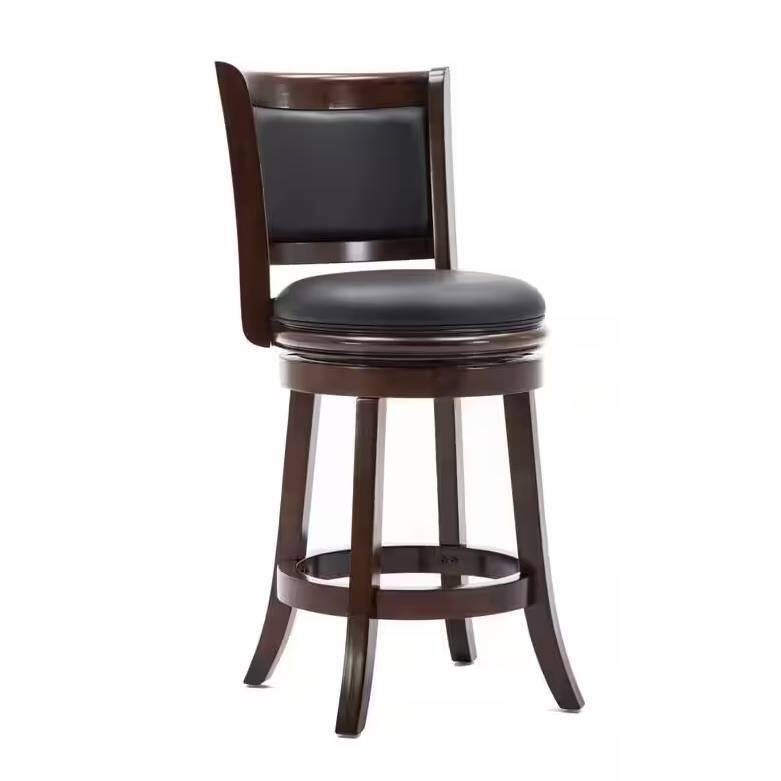 Angle. Hivvago - Counter Height Barstool in Dark Brown Wood Finish with Black Padded Swivel Seat - Brown.