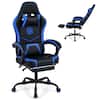 Front. Costway - Costway Gaming Chair with Headrest, Lumbar Support, Linkage Armrests, Reclining Backrest - Navy Blue & Black.