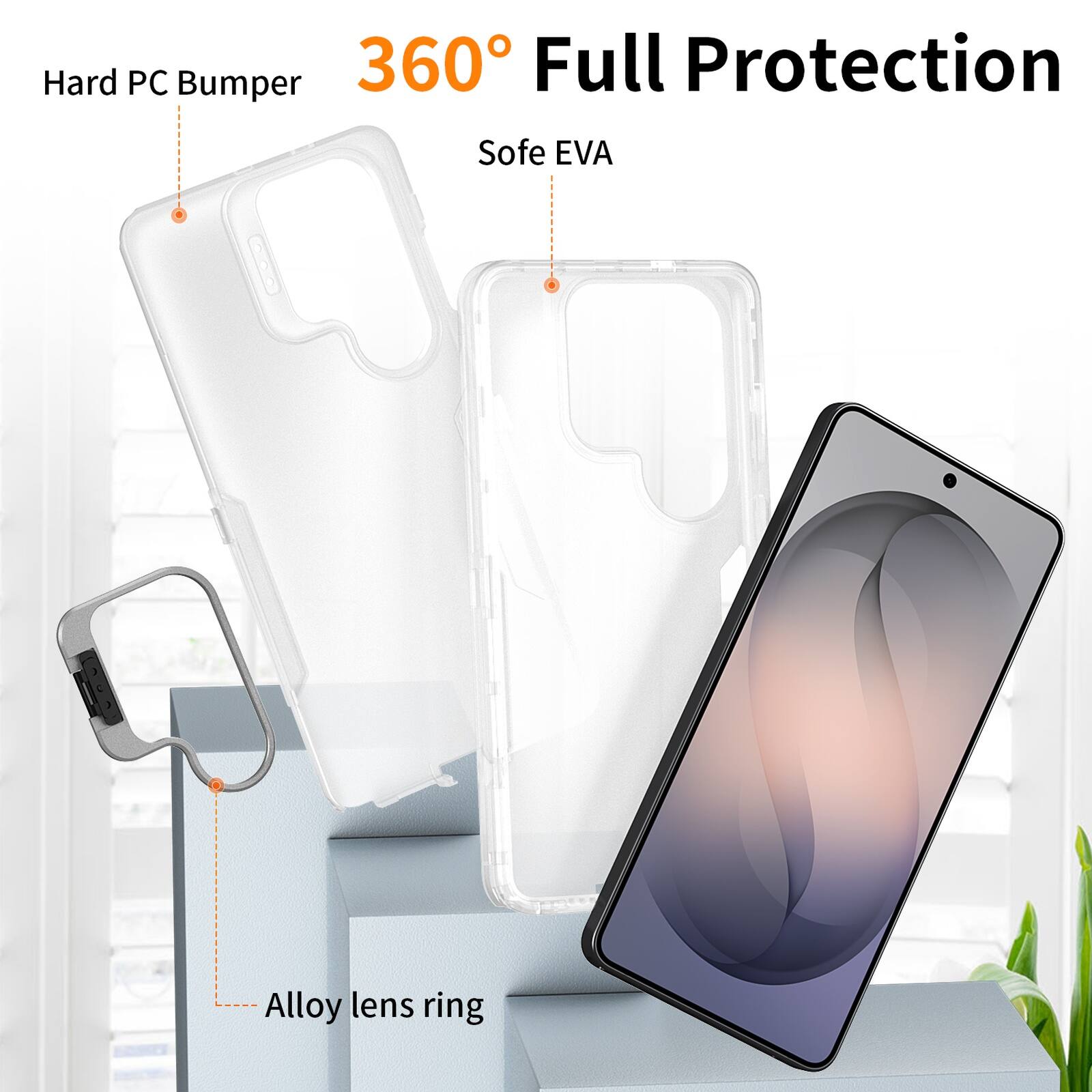 Hard PC Bumper 360° Full Protection Soft EVA Alloy lens ring
