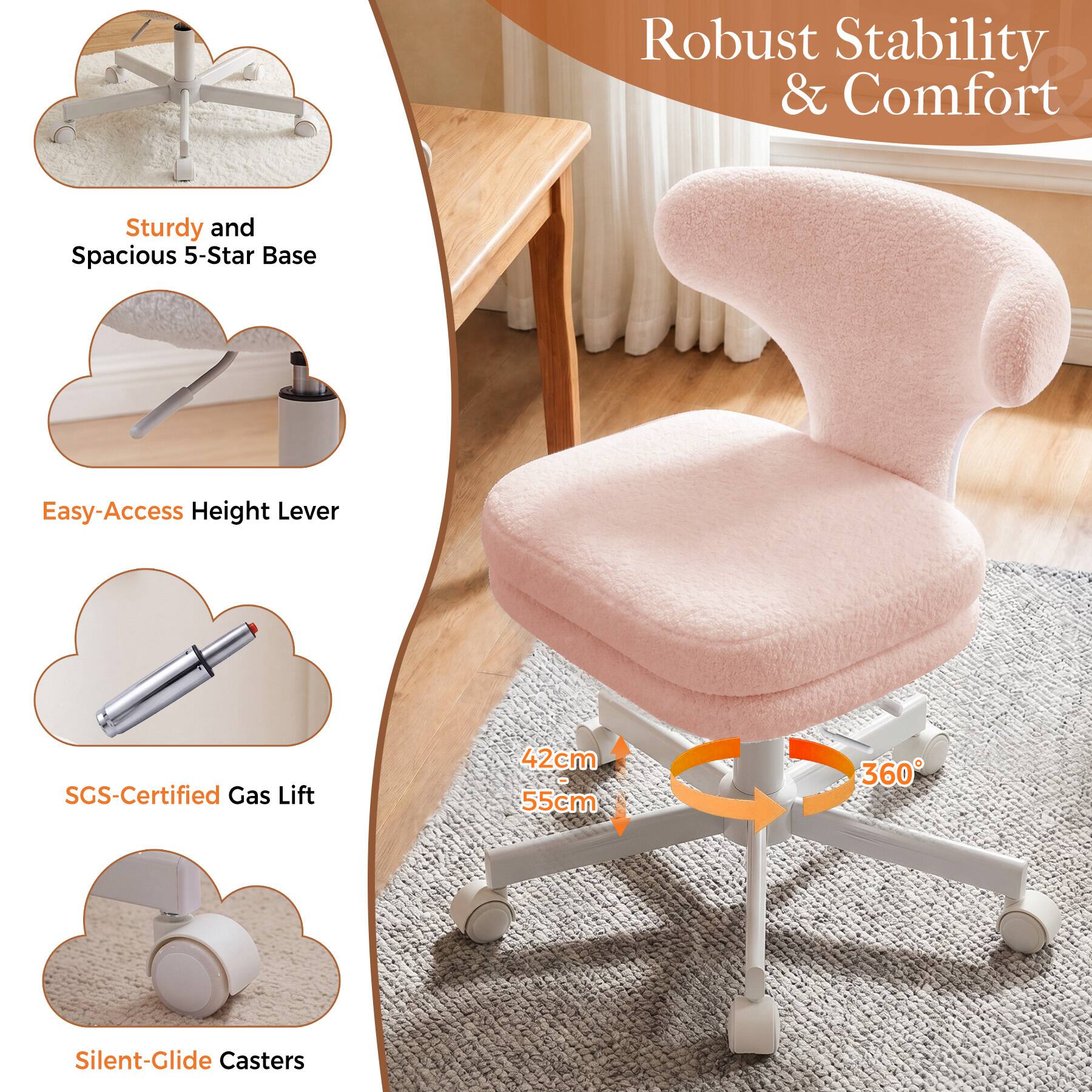 Robust Stability & Comfort

Sturdy and Spacious 5-Star Base

Easy-Access Height Lever

SGS-Certified Gas Lift

42cm 55cm

360°

Silent-Glide Casters