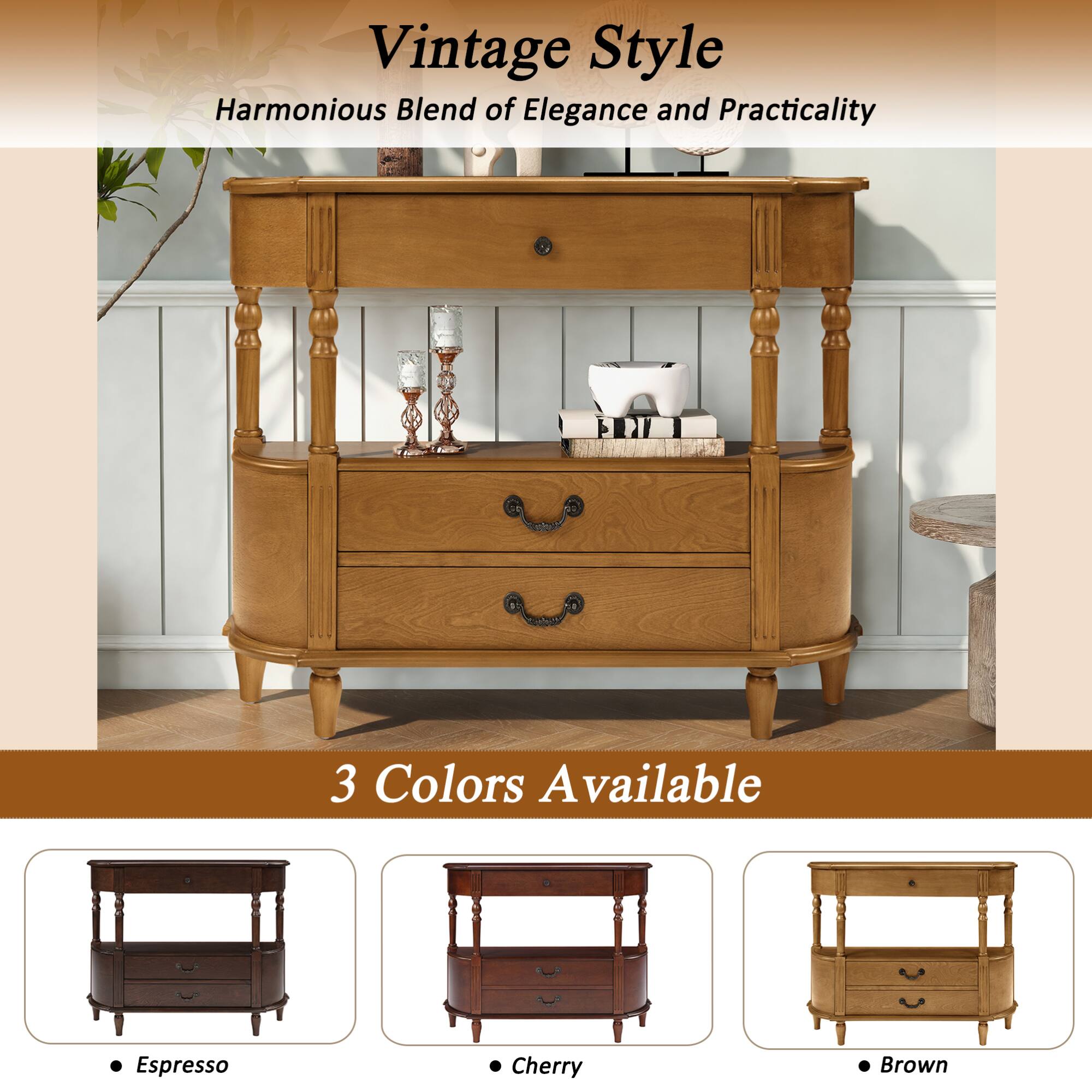 Vintage Style  
Harmonious Blend of Elegance and Practicality  

3 Colors Available  
- Espresso  
- Cherry  
- Brown
