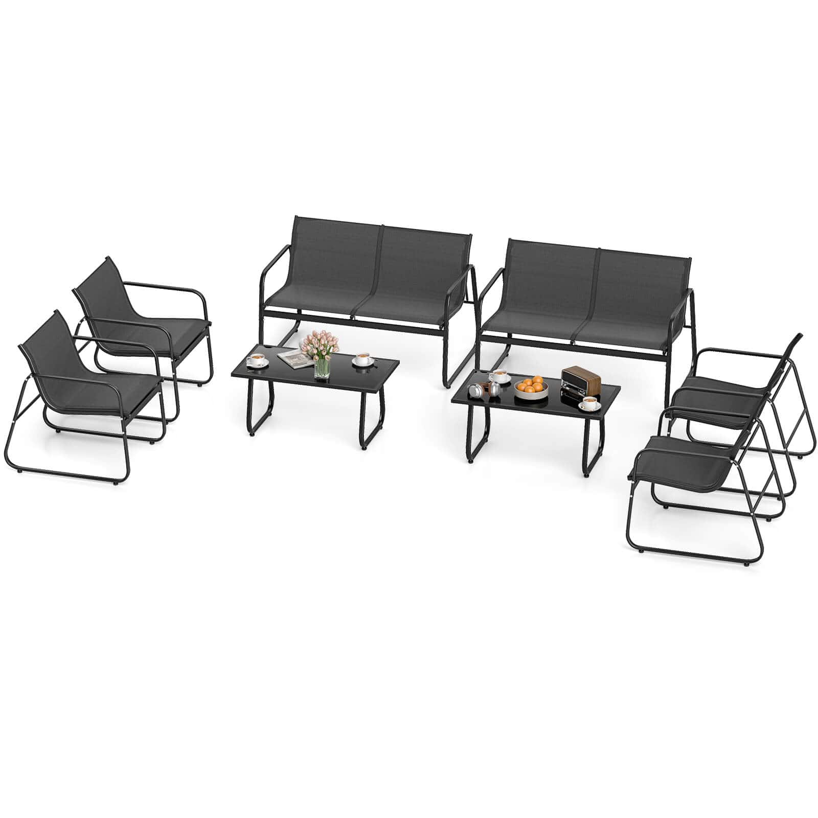 Costway - 8 PCS Patio Furniture Set Fabric Lawn Chairs and Loveseat with Coffee Table - Black price history on PriceWatchPro