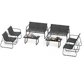Costway - 8 PCS Patio Furniture Set Fabric Lawn Chairs and Loveseat with Coffee Table - Black