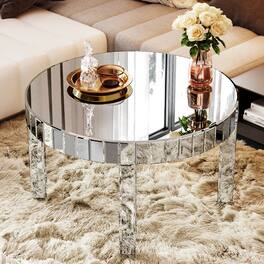 Loheer - round mirrored coffee table, fluted mirror design center table, 31.5 inch - Silver