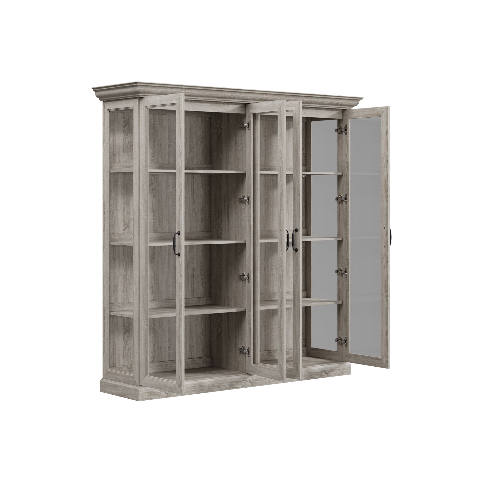 Angle. Famapy - Famapy Retro Glass - Fronted Display Cabinet: Elevate Your Collection in Style - Gray.