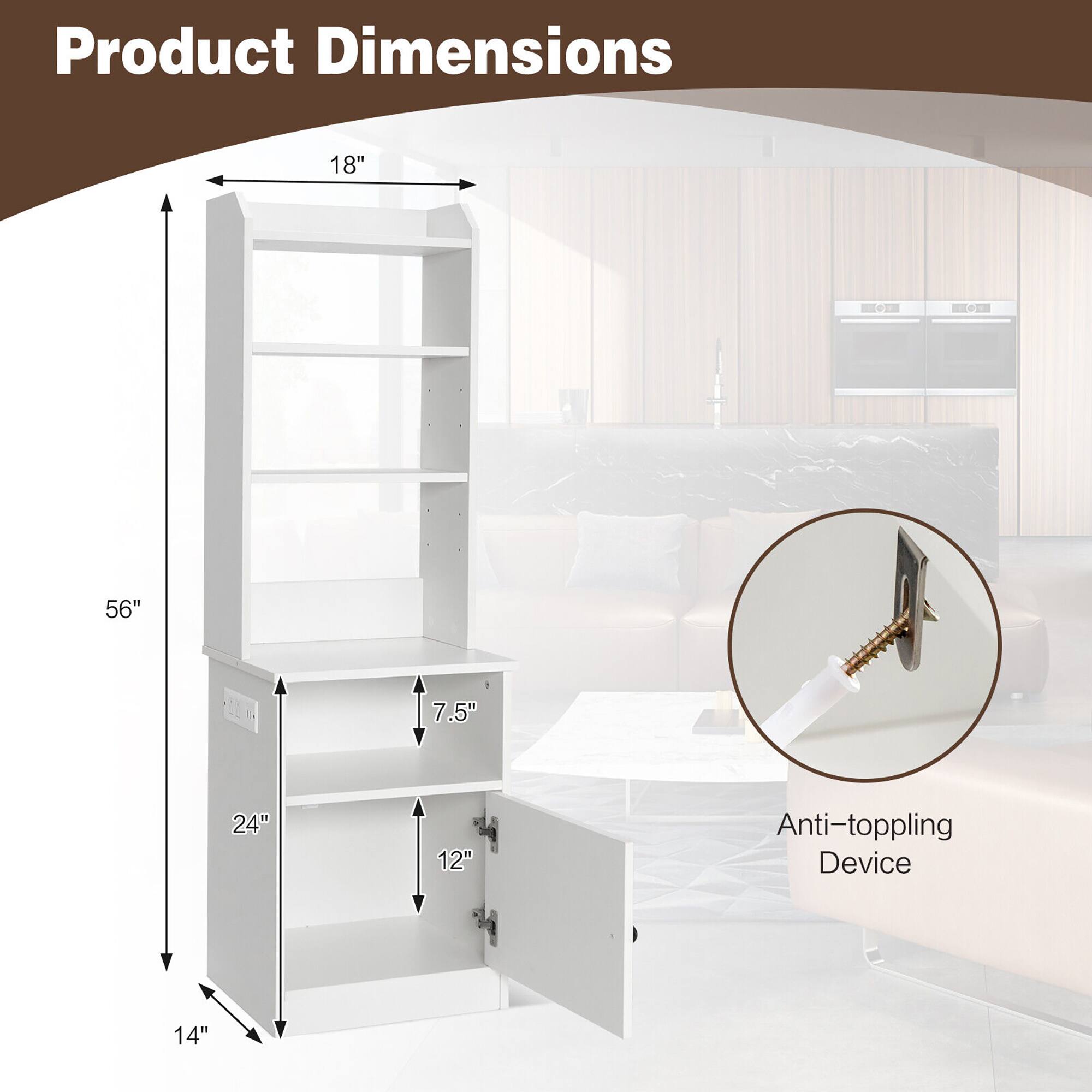 Product Dimensions: 18" x 56" x 7.5" x 24" x 12"  
Anti-toppling Device: 14"
