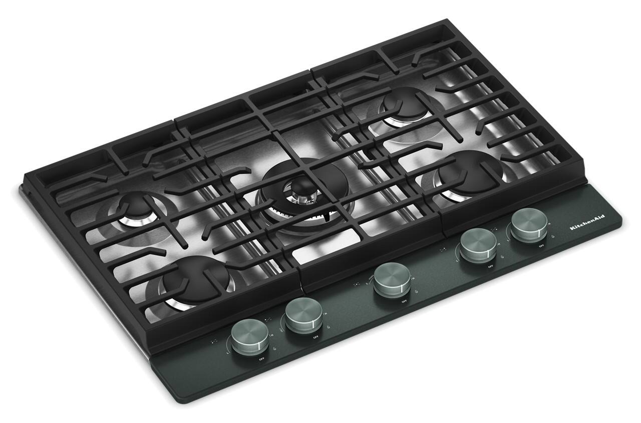 Angle. KitchenAid - 30 in. Wide 5 burners Gas Cooktop with Integrated Wok Grate - Juniper.