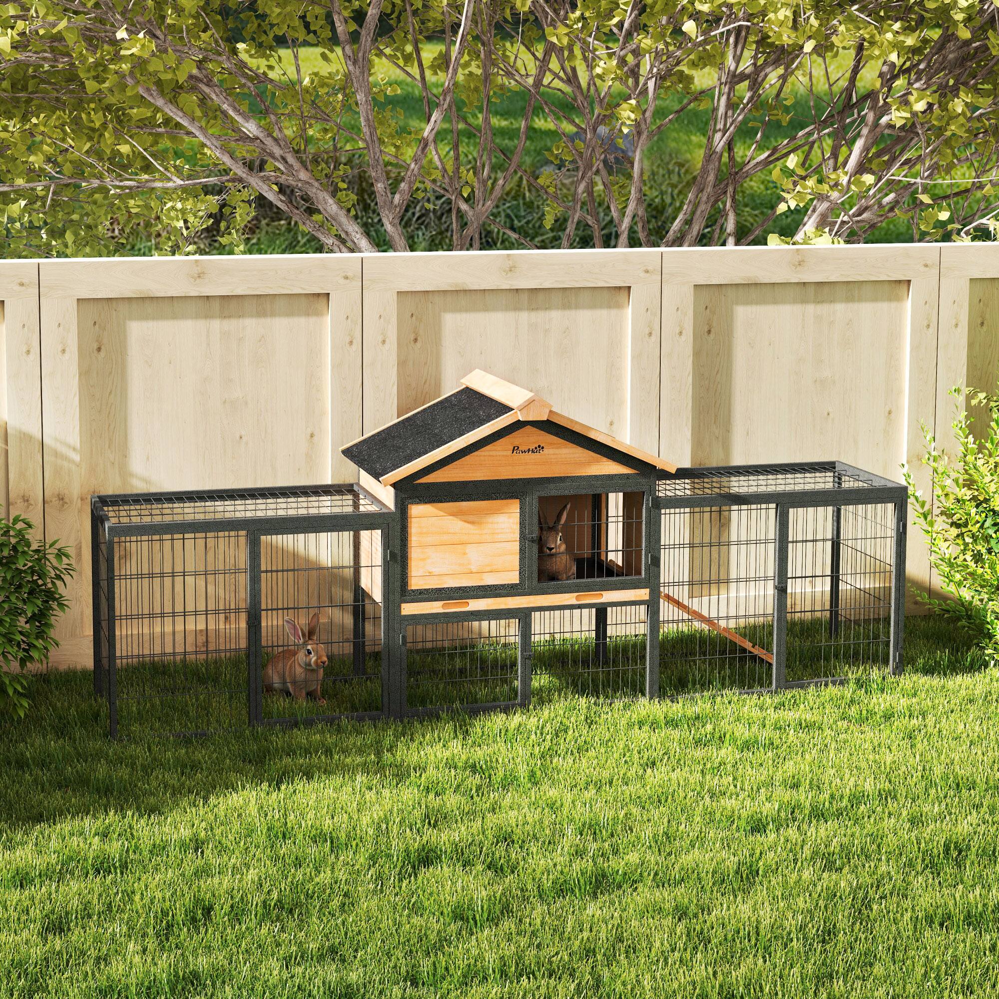 Alt View 1. Pawhut - Rabbit Hutch Outdoor, 85" Large Bunny Cage with Steel Run, Removable Plastic Tray.