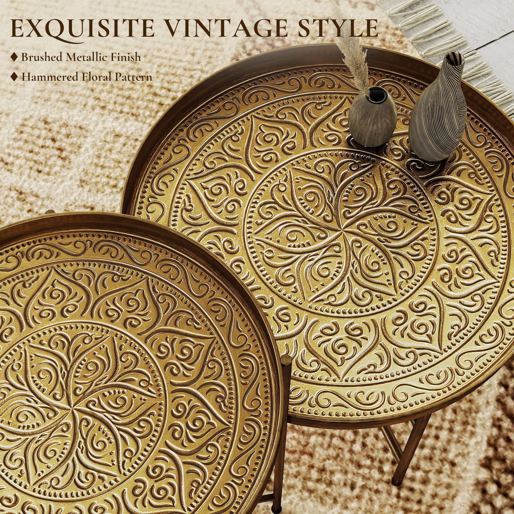EXQUISITE VINTAGE STYLE  
Brushed Metallic Finish  
Hammered Floral Pattern