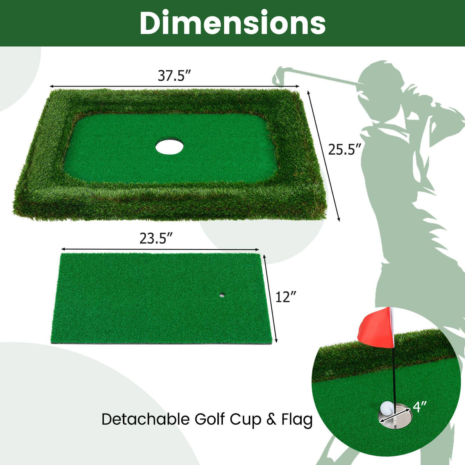 Dimensions:  
- 37.5"  
- 25.5"  
- 23.5"  
- 12"  

Detachable Golf Cup & Flag:  
- 4"