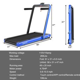 Kadyn - Treadmill, Electric Treadmill, Walking Jogging Machine,4.75HP 2 In 1 Folding Treadmill with Remote APP Control-Navy - Blue