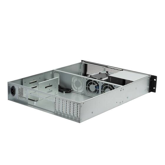 Back. SilverStone - RM23-502 2U dual 5.25" drive bay ATX rackmount industrial storage server chassis with USB 3.1 Gen1 interface.