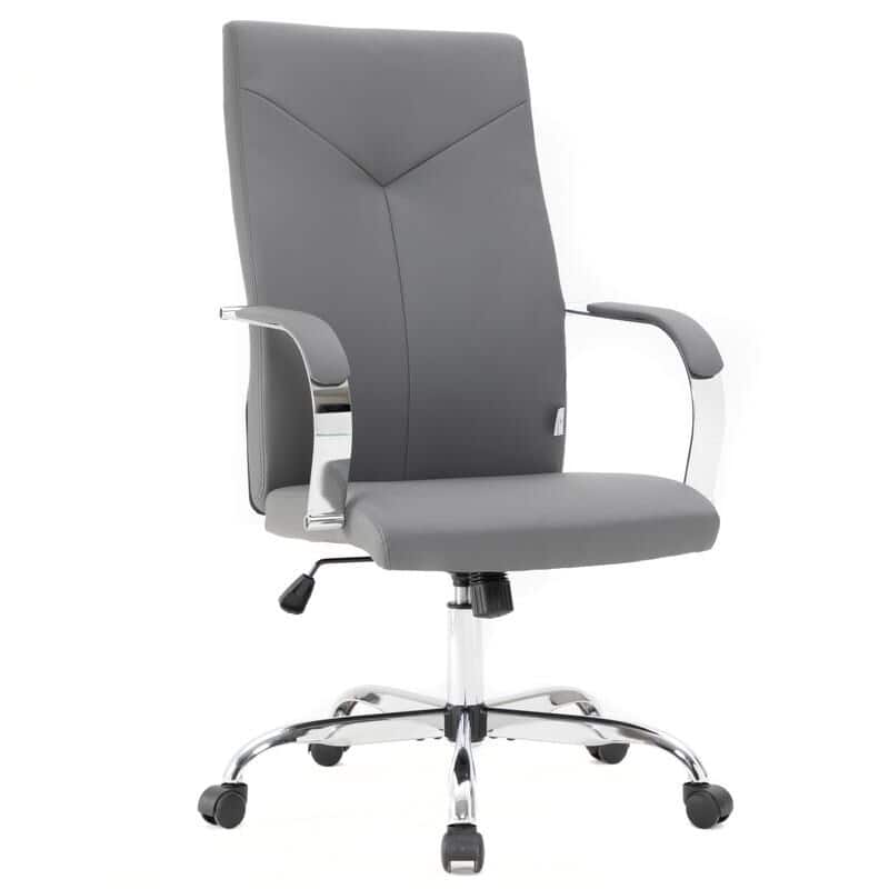 Front. LeisureMod - Sonora High-Back Leather Office Chair with Adjustable Height, Swivel, and Tilt, Desk, Conference Room, or Home Office - Grey.