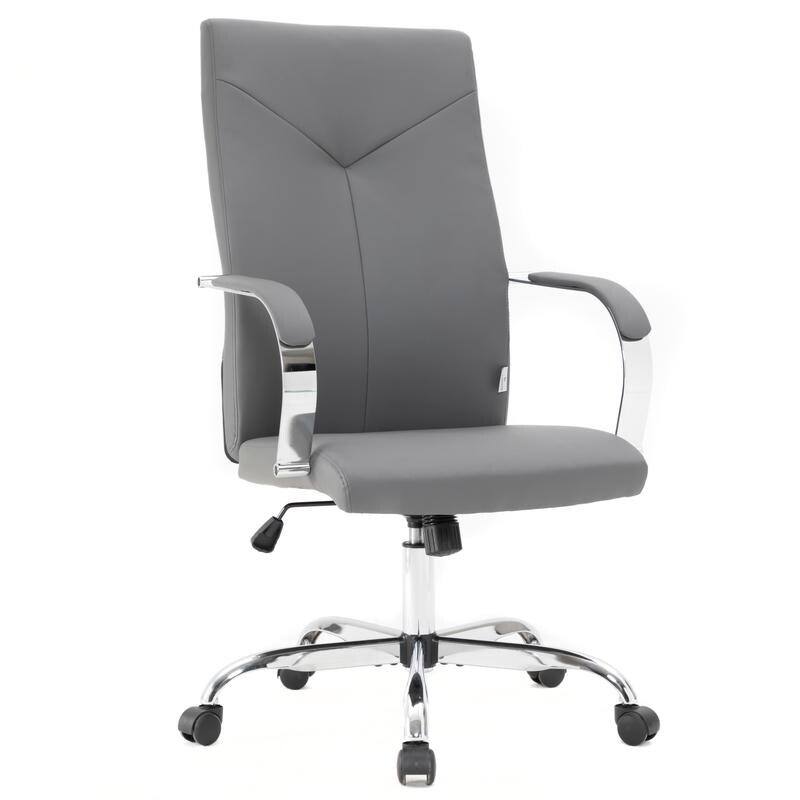 Front. LeisureMod - Sonora High-Back Leather Office Chair with Adjustable Height, Swivel, and Tilt, Desk, Conference Room, or Home Office - Grey.