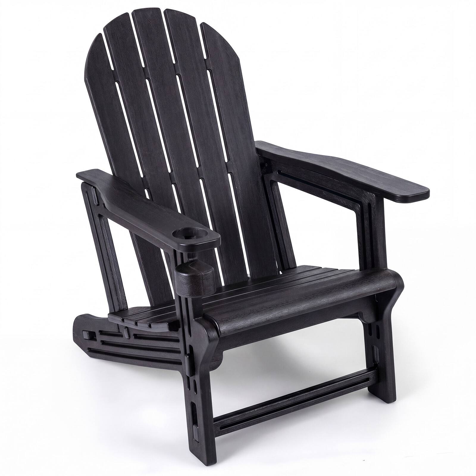 Alt View 8. Gymax - Gymax Adirondack Chair Set of 2 w/ Cup Holder & Wooden Texture for Lawn Patio - Black.