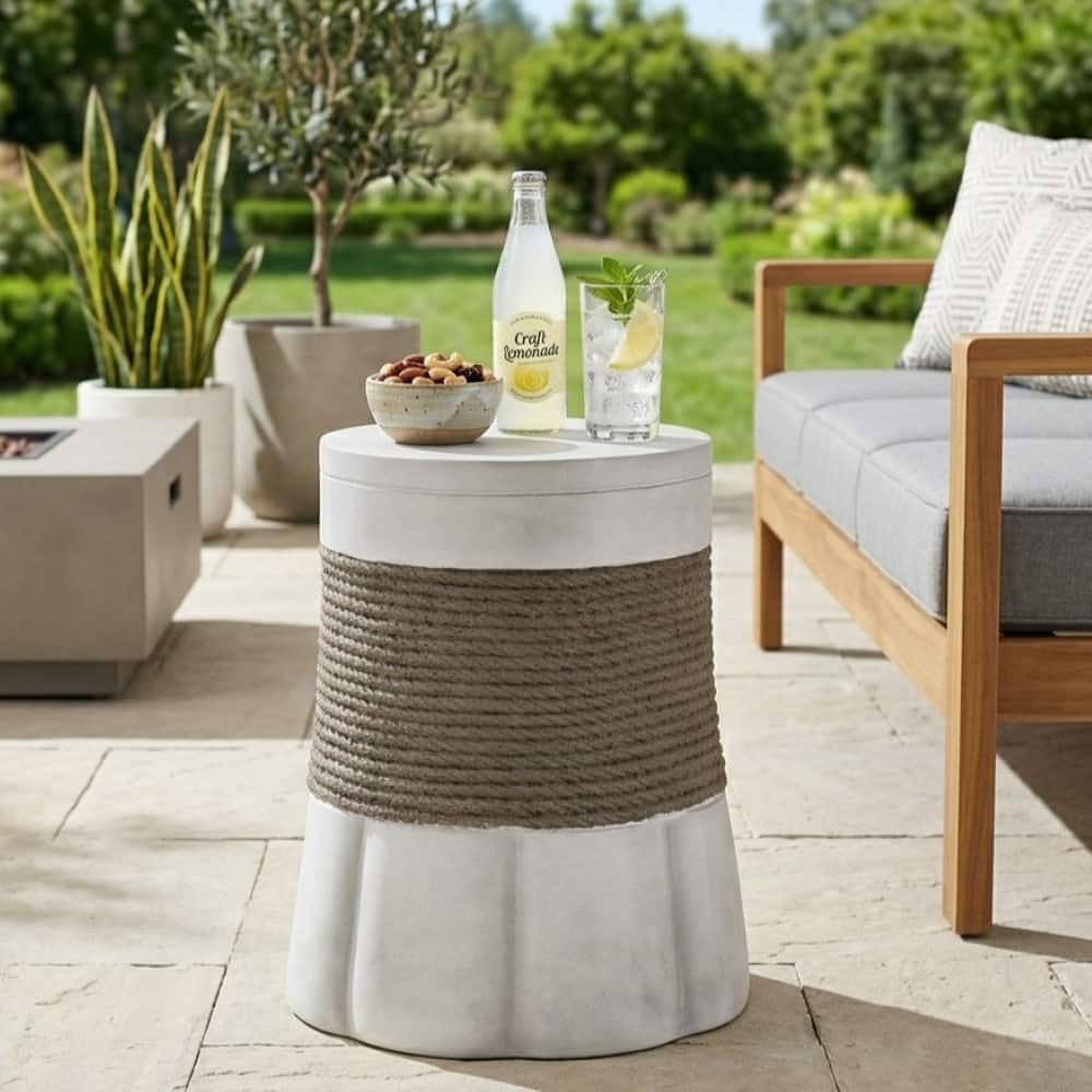 Loheer - MGO Side Table Outdoor End Table Retro Woven Rope Fan-Base Accent Table Light Gray Brown - Light Gray, Brown price history on PriceWatchPro