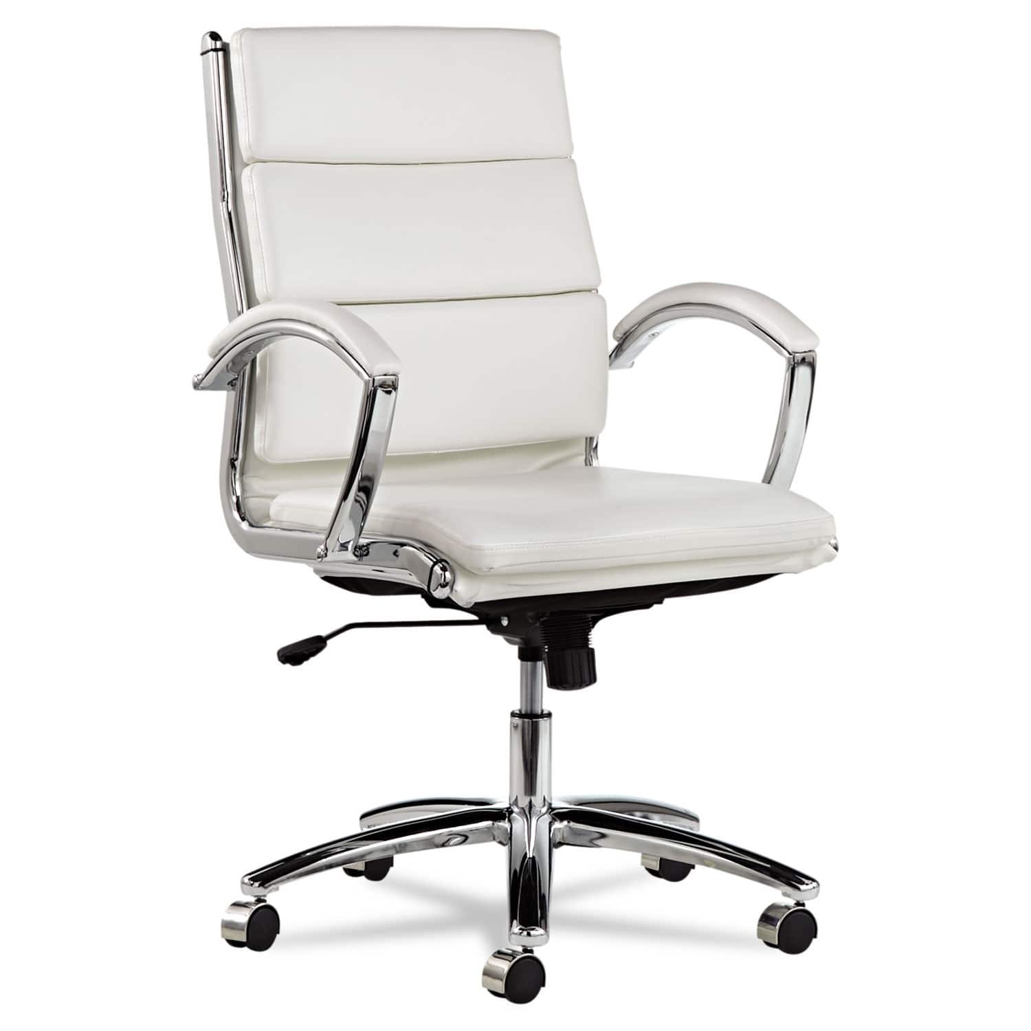 Alera - REMOVE - Neratoli Mid-Back Slim Profile Chair, Faux Leather, Up to 275 lb, 18.3" to 21.85" , Seat/Back, Chrome - White