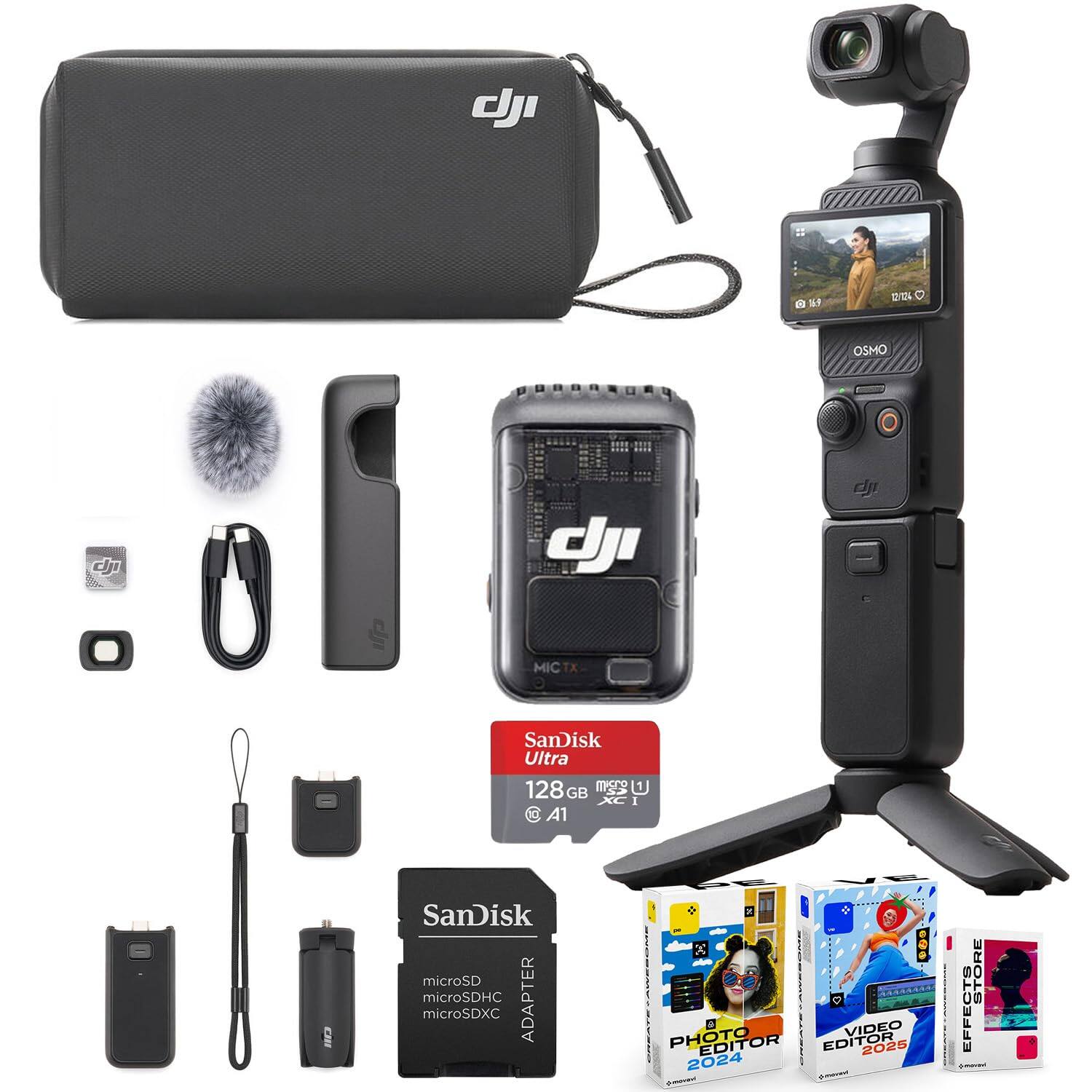 dJI OSMO d dI dj MIC TX SanDisk Ultra 128 MTPSCR (1 GB XC E A1 SanDisk microSD microSDHC ADAPTER microSDXC - 0 PHOTO VIDEO EDITOR EDITOR 2025 2024 STORE EFFECTS
