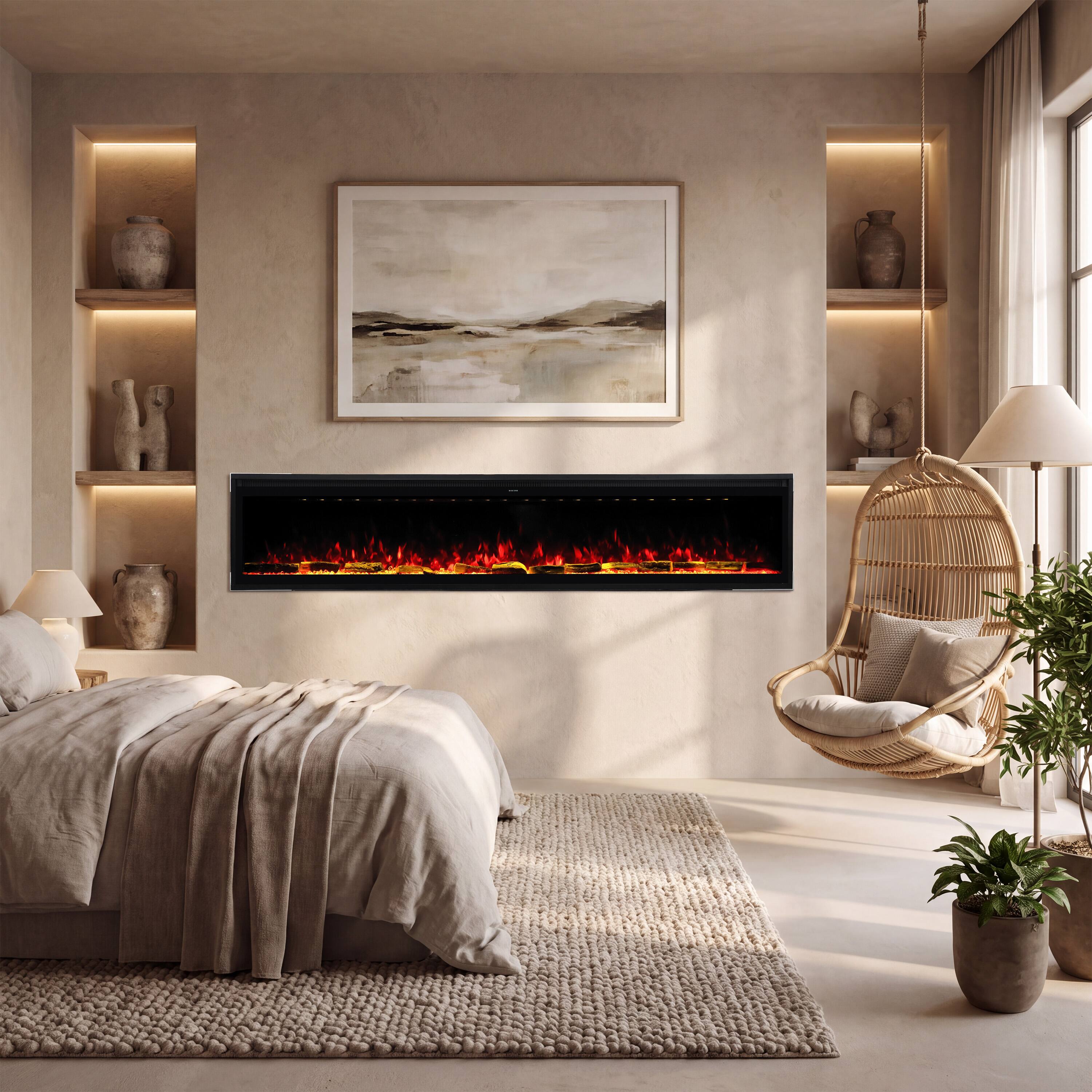 Back. Mondawe - 88" Electric Fireplace w/ 13 Flame Colors, WiFi App and Smart Control - Black.