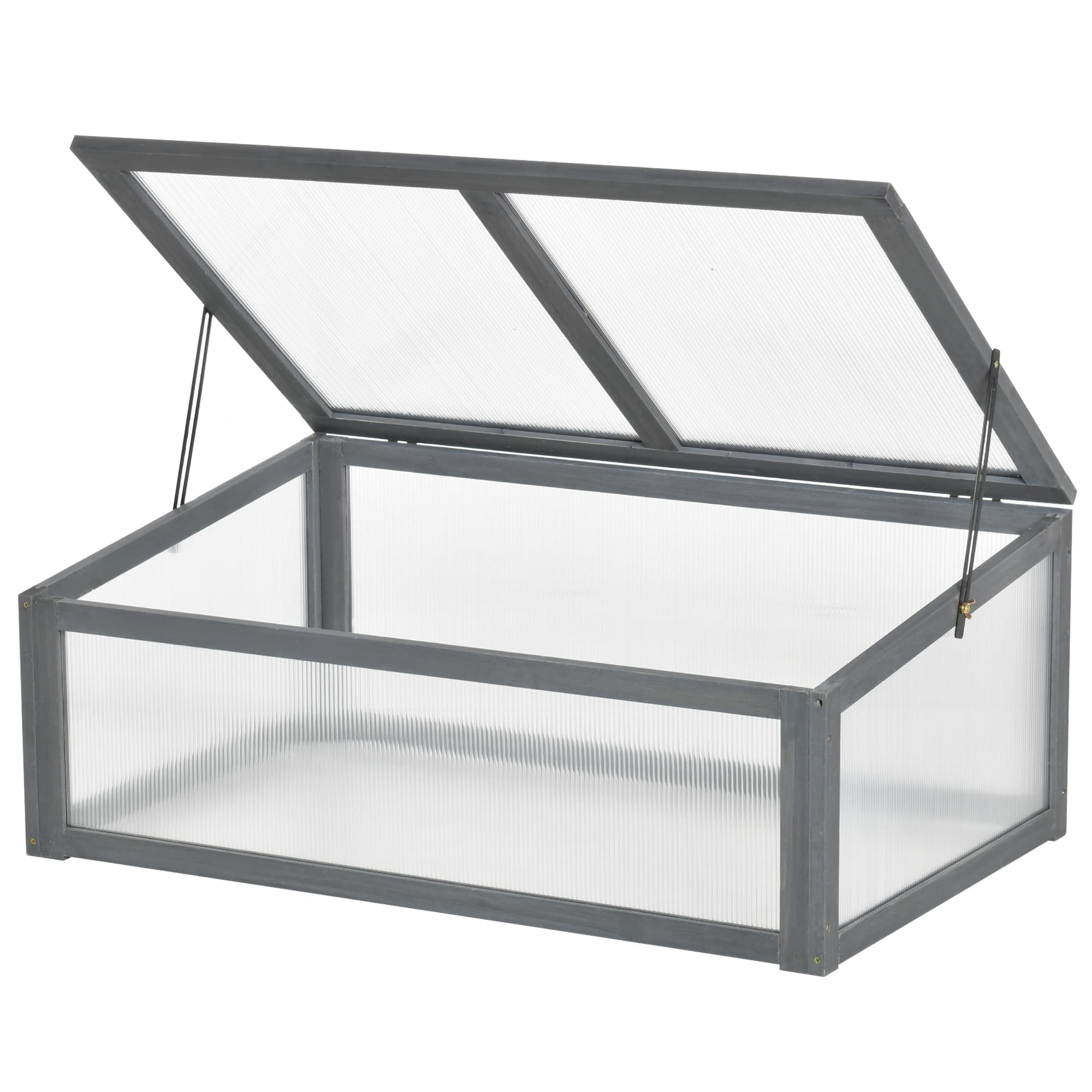 Outsunny - Cold Frame Greenhouse, Mini Greenhouse with Polycarbonate Board and Solid Wood Frame - Gray