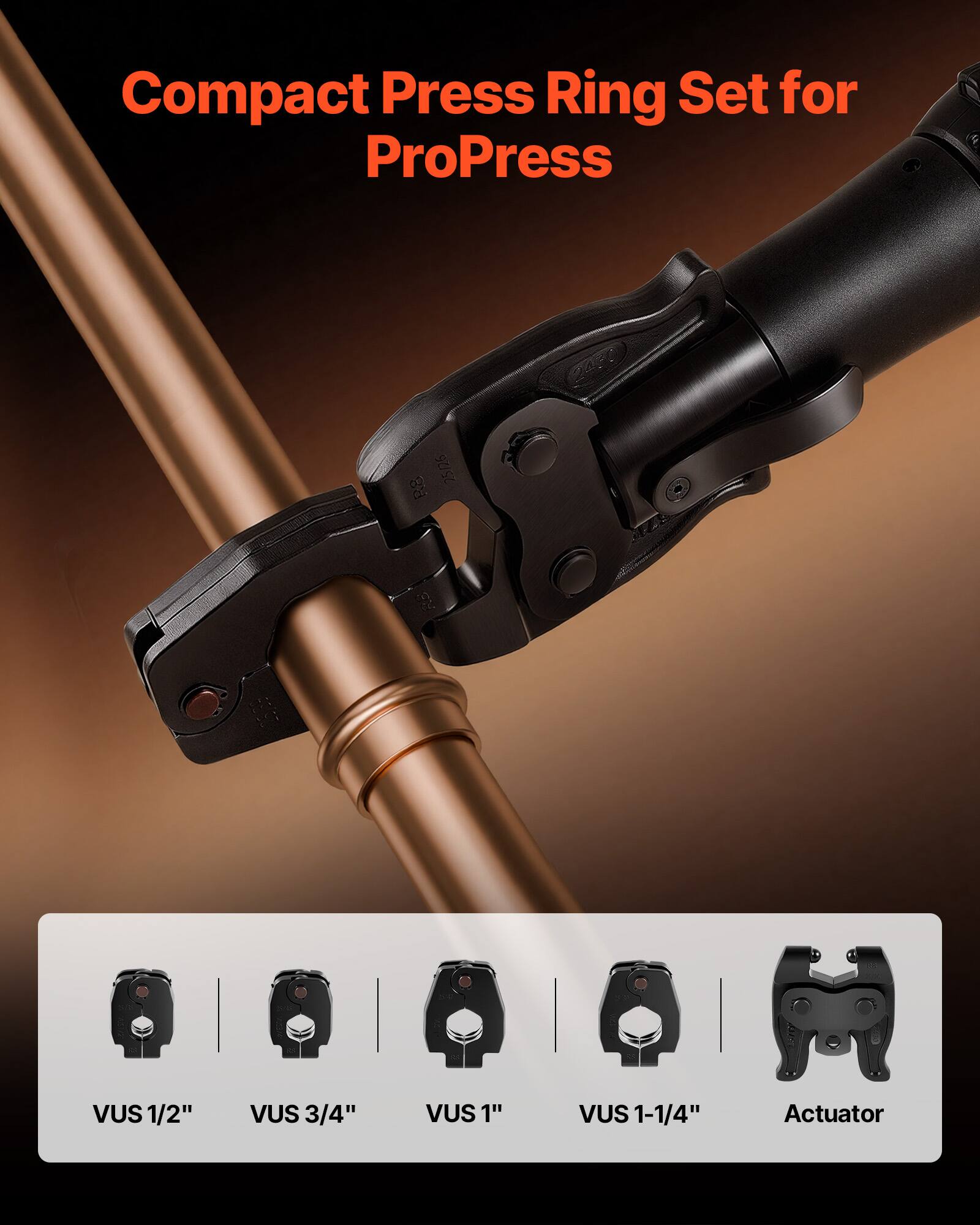 Compact Press Ring Set for ProPress 244  
25/26 R8 A VUS 1/2" VUS 3/4" VUS 1" VUS 1-1/4" Actuator