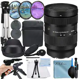 Bundle - Sigma - 28-70mm f/2.8 DG DN Contemporary Lens for Sony E Mount + 3 Pieces Filter Kit + Tripod + ZeeTech - Black