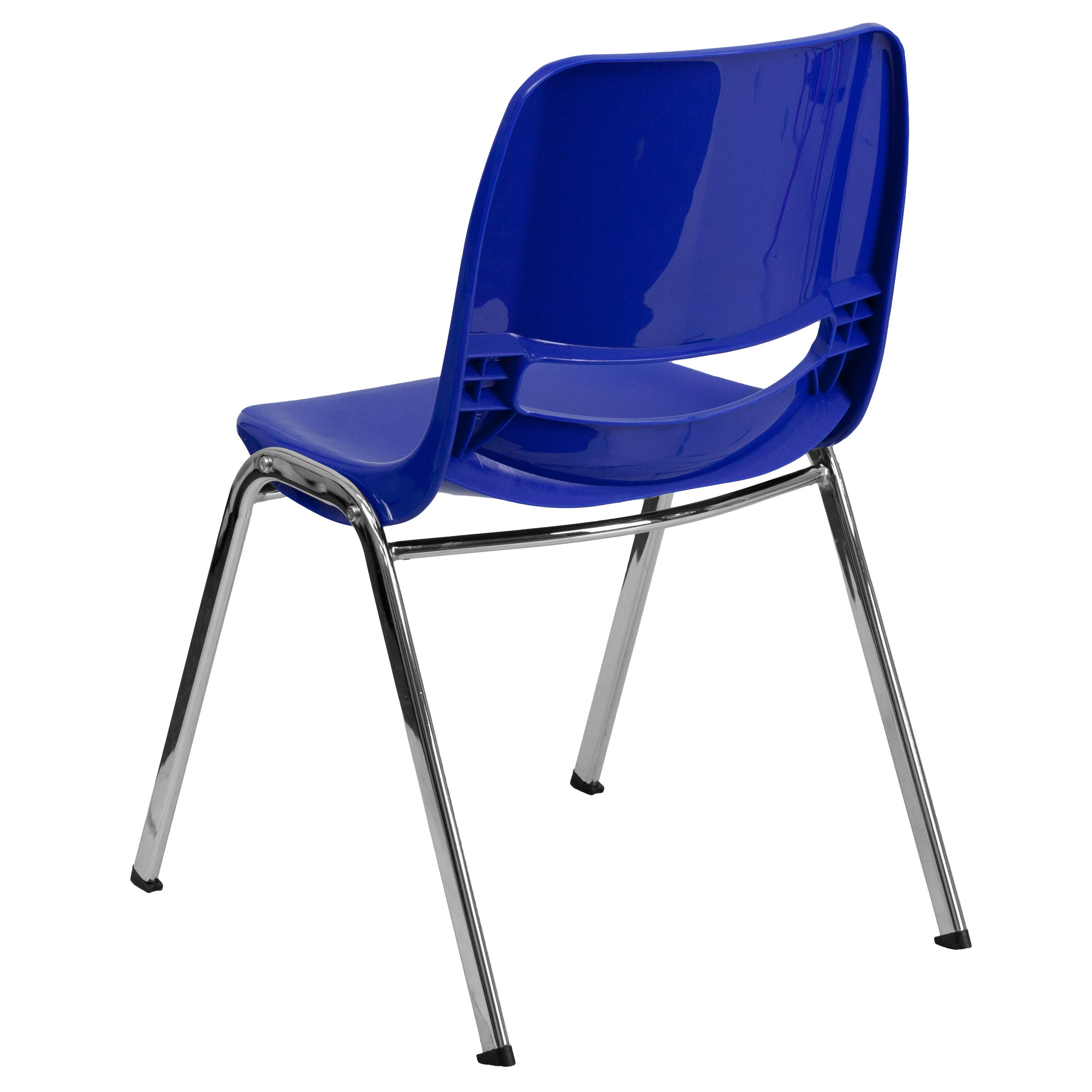 Alt View 5. Emma + Oliver - Ergonomic Shell Stack Chair - 16" Seat Daycare Home School - Navy Plastic/Chrome Frame.