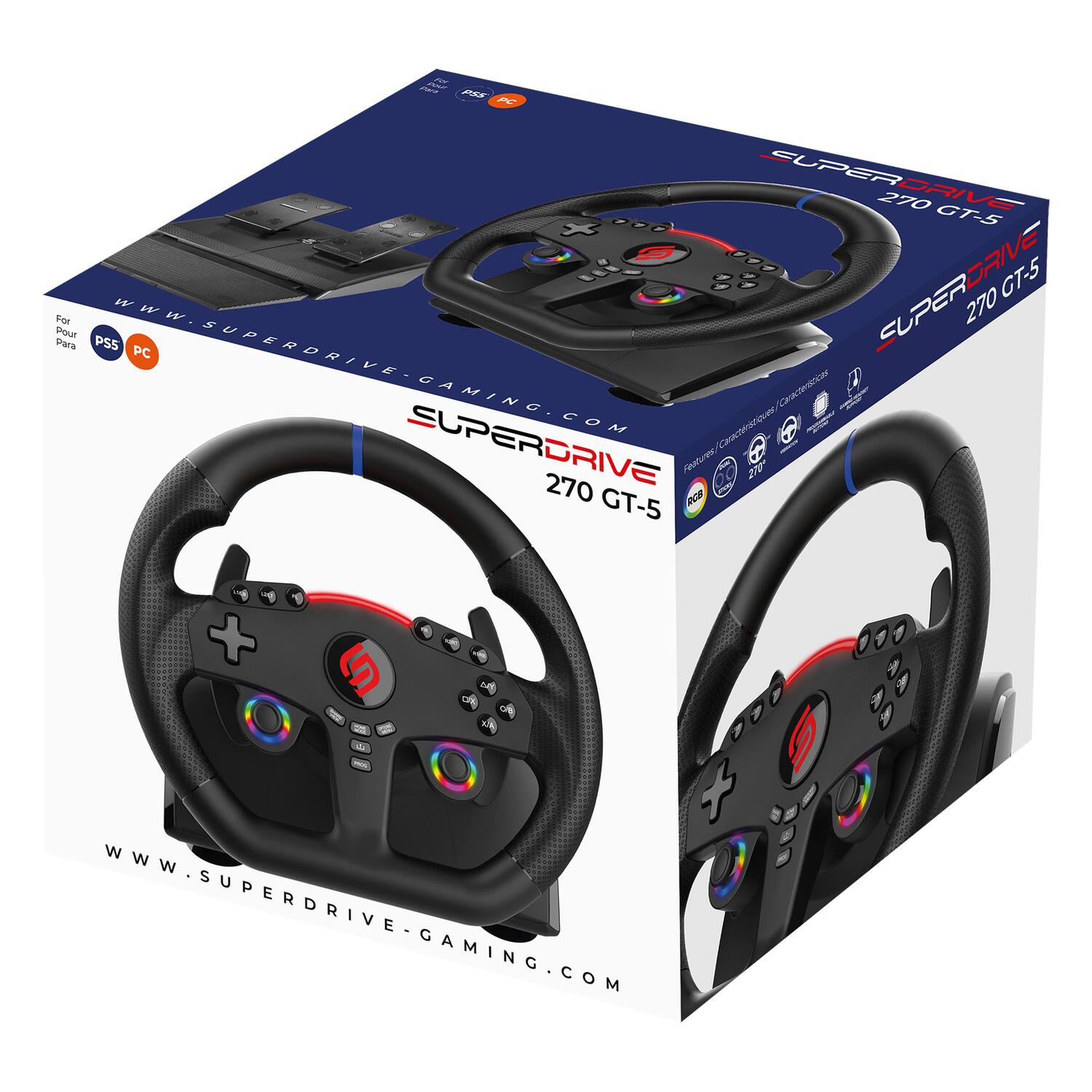 AT PES ~ SUPERDRIVE 270 GT-5  
SUPERDRIVE 270 GT-5 W  
For PS5 PC  
WWW.SUPERDRIVE.GAMING.COM  
Características: 9 Características  
SUPERDRIVE 270 Features 27 GT-5 RCE + 1