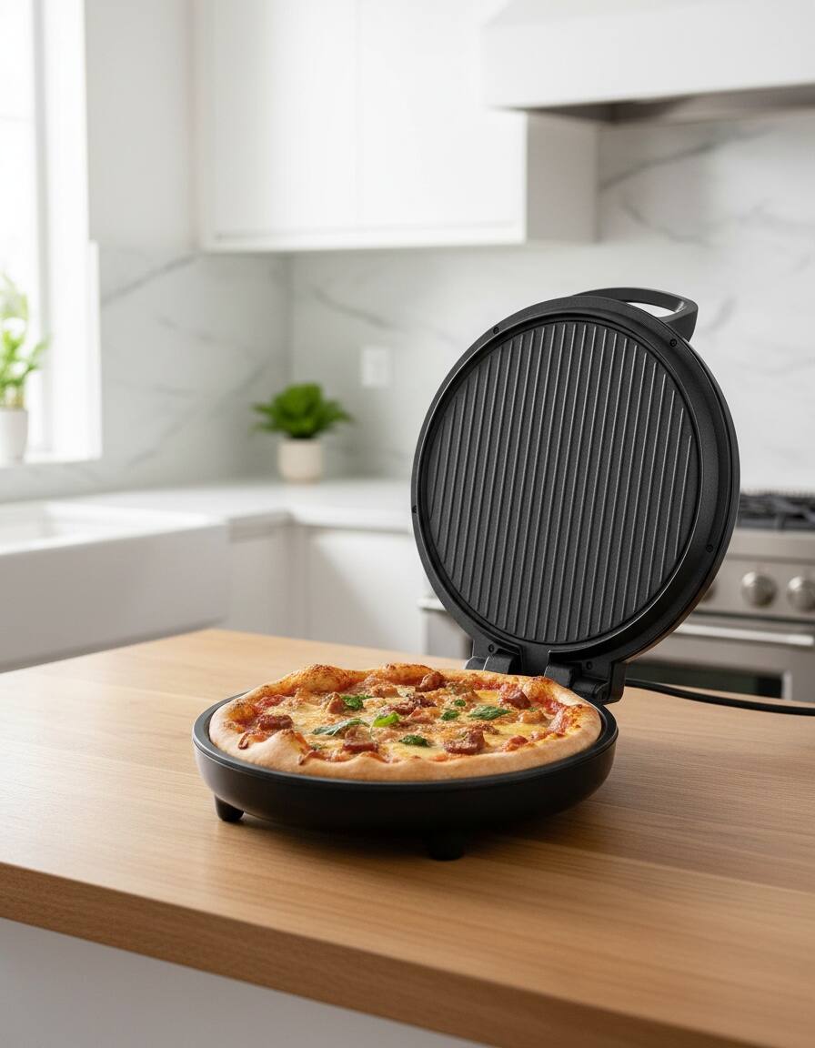 Alt View 6. Forest'nSky - Electric Pizza Oven Maker, 12-Inch with 180° Open Design for Dual-Side Baking, 1200W, Non-Stick, Heats to 410°F - Black.