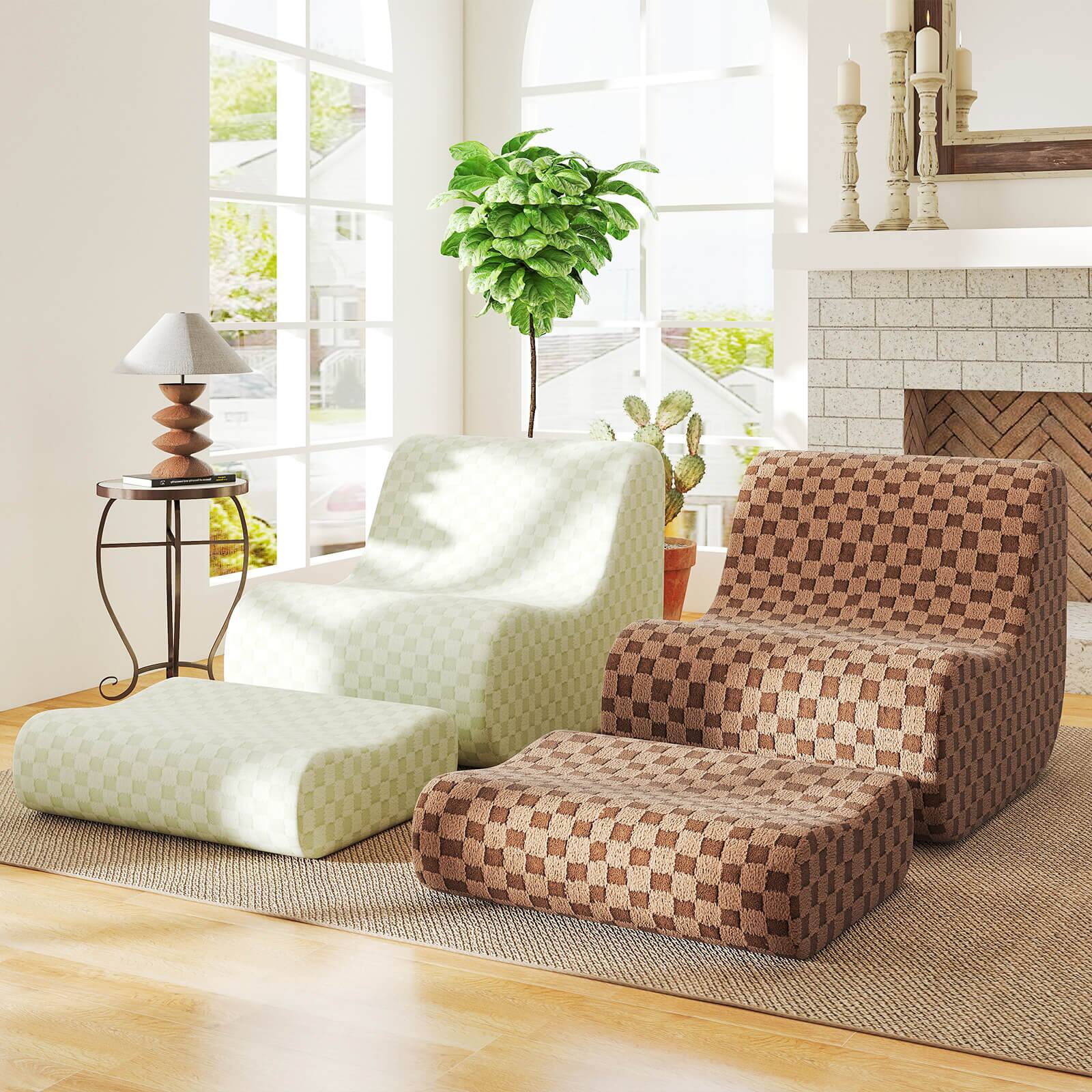 Alt View 4. Costway - Costway Bean Bag Chair with Ottoman High Elasticity Sponge Non-slip Bottom & Velvet Cover Green - Green.