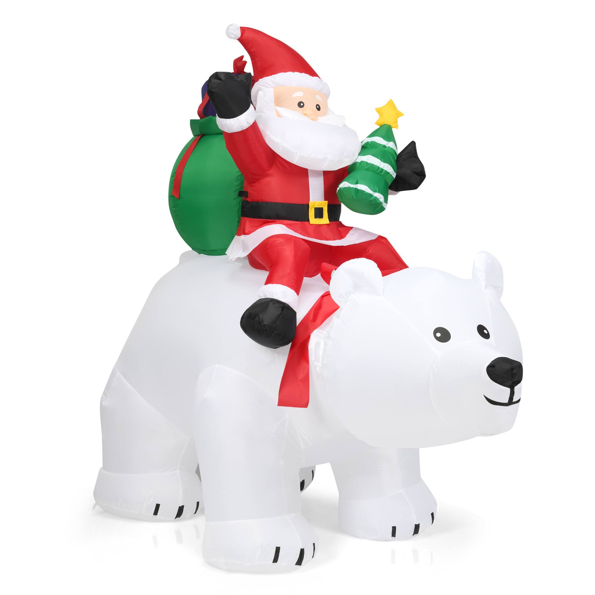 Alt View 4. Gymax - Gymax 6.5ft Inflatable Christmas Santa Riding Polar Bear Decoration w/ LED Light - White.