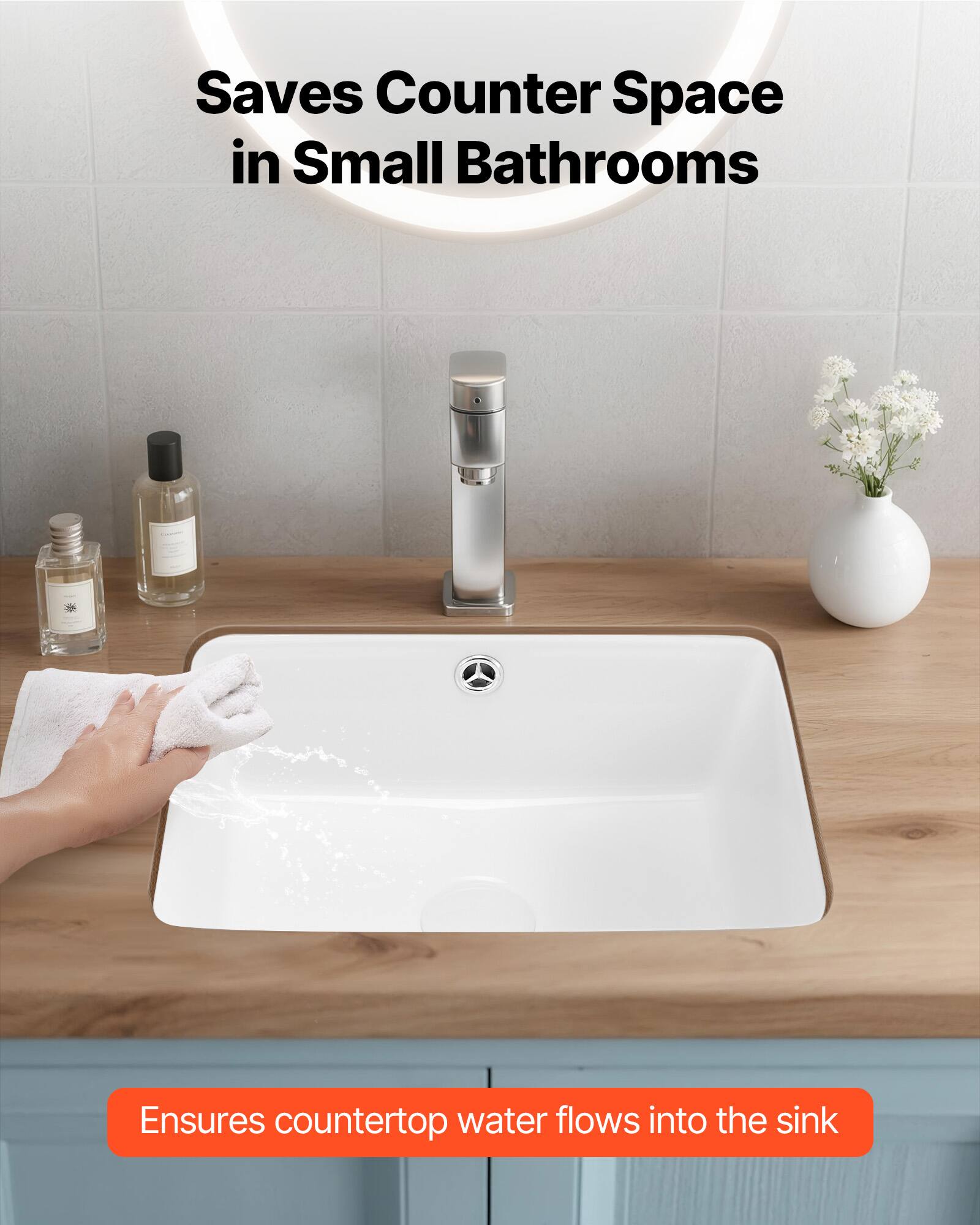 Saves Counter Space in Small Bathrooms

Ensures countertop water flows into the sink