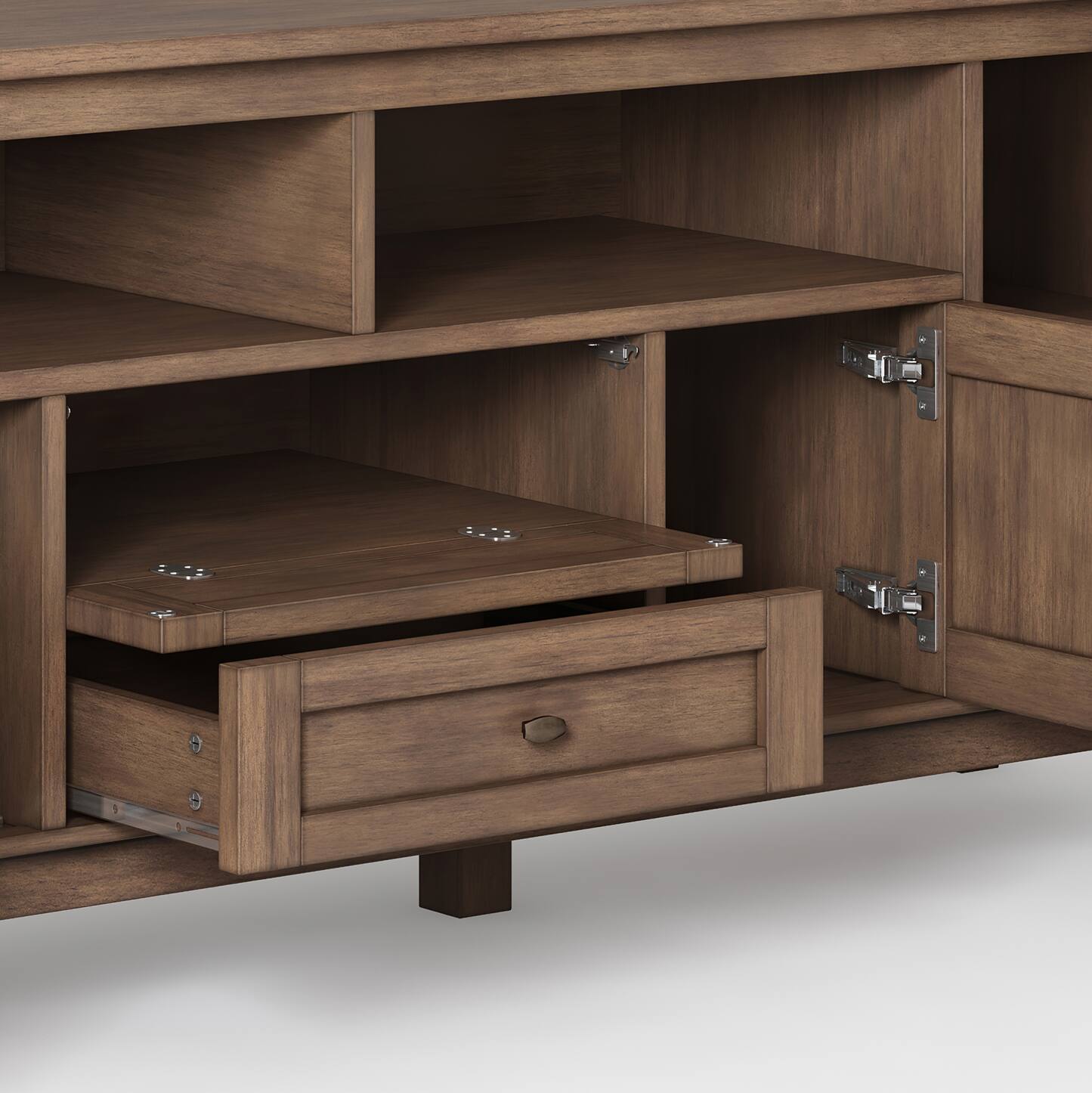 Alt View 1. Simpli Home - Warm Shaker SOLID WOOD 72 inch TV Media Stand in Rustic Natural Aged Brown For TVs up to 80 inches - Rustic Natural Aged Brown.