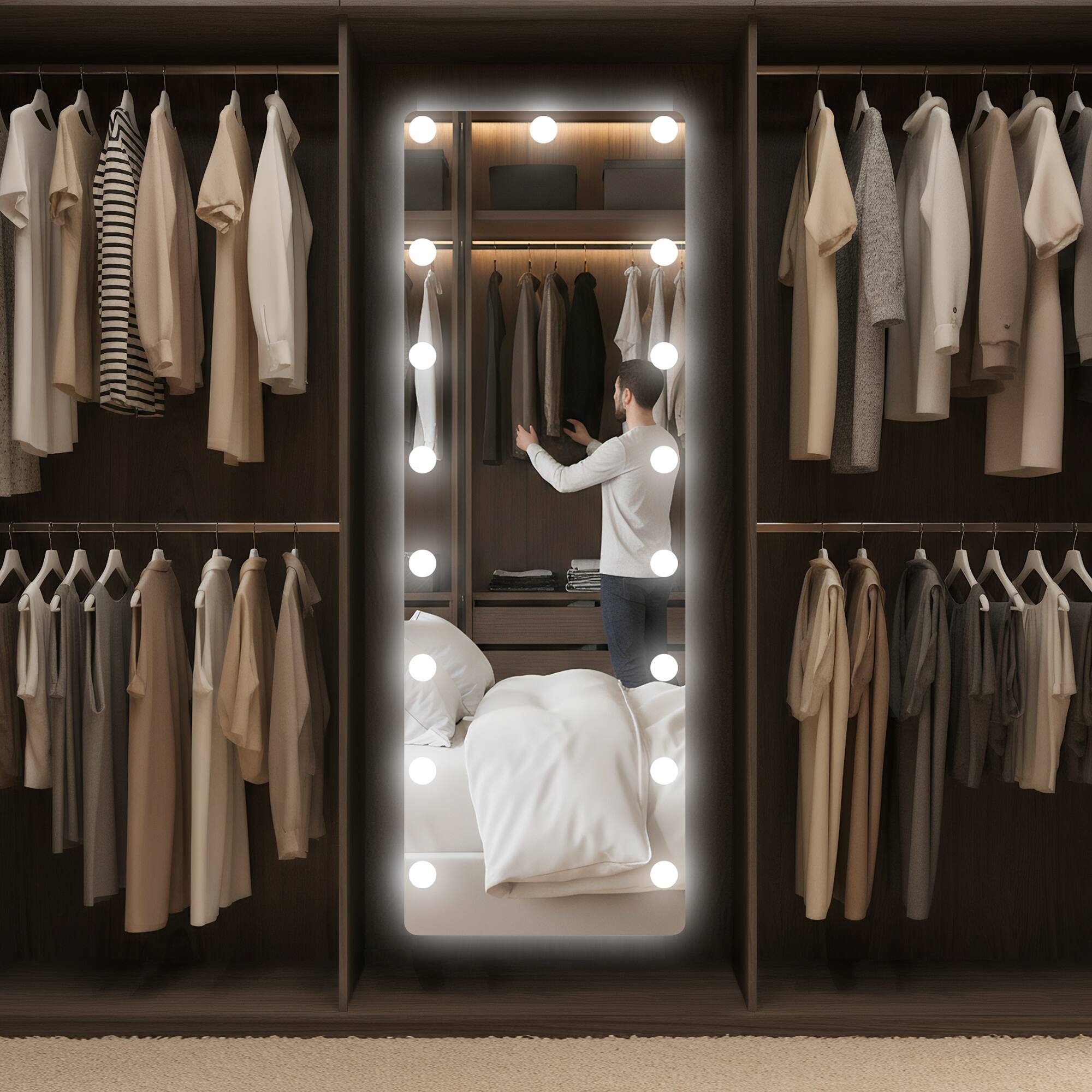 Left. Spaco - Spaco 56 x 18 Rectangle LED Full-Length Tempered Mirror with 22 Dimmable Bulbs and 3 Colors Smart Touch Control - White.