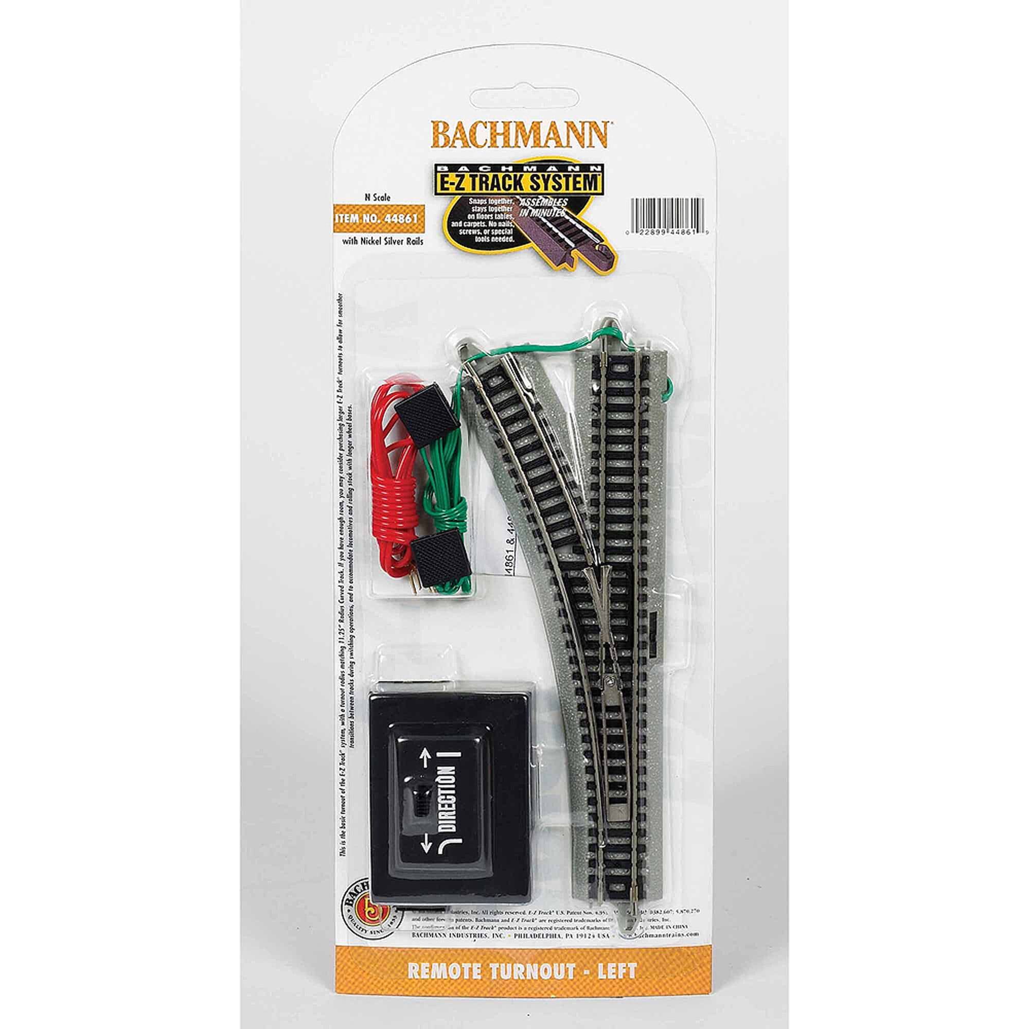BACHMANN  
EZ TRACK SYSTEM  
IN Scale  
ITEM NO. 44861  
with Nickel Silver Rails  

REMOTE TURNOUT - LEFT  

BACHMANN  
EZ TRACK SYSTEM  
ASSEMBLES IN MINUTES  

BACHMANN INDUSTRIES, INC.