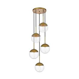 Living District - Eclipse 5 Lights Brass Pendant With Clear Glass - Brass And Clear