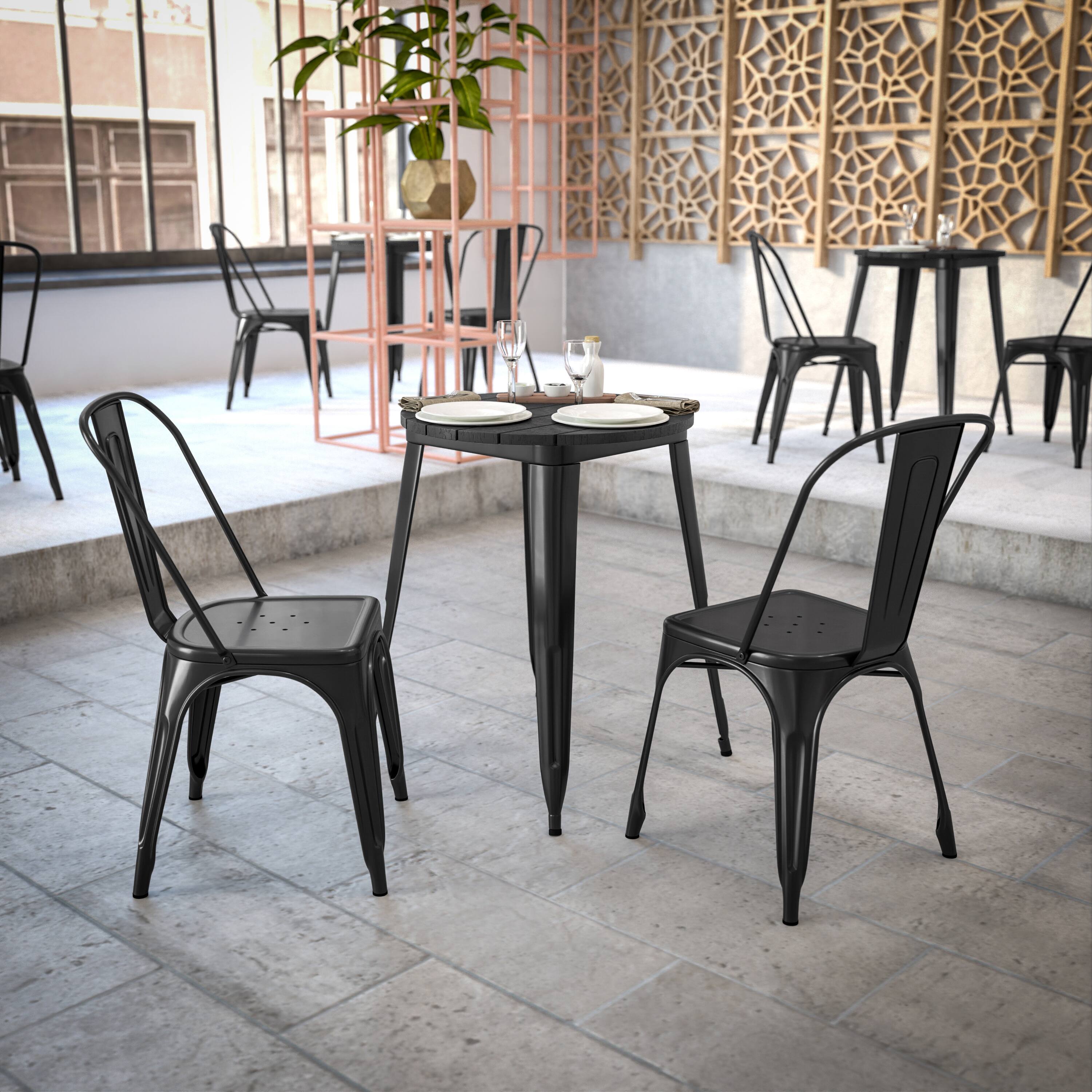 Alt View 3. Flash Furniture - Declan Commercial Grade Indoor/Outdoor Dining Table, 23.75" Round All Weather Black Poly Resin Top with Black Steel Base - Black.