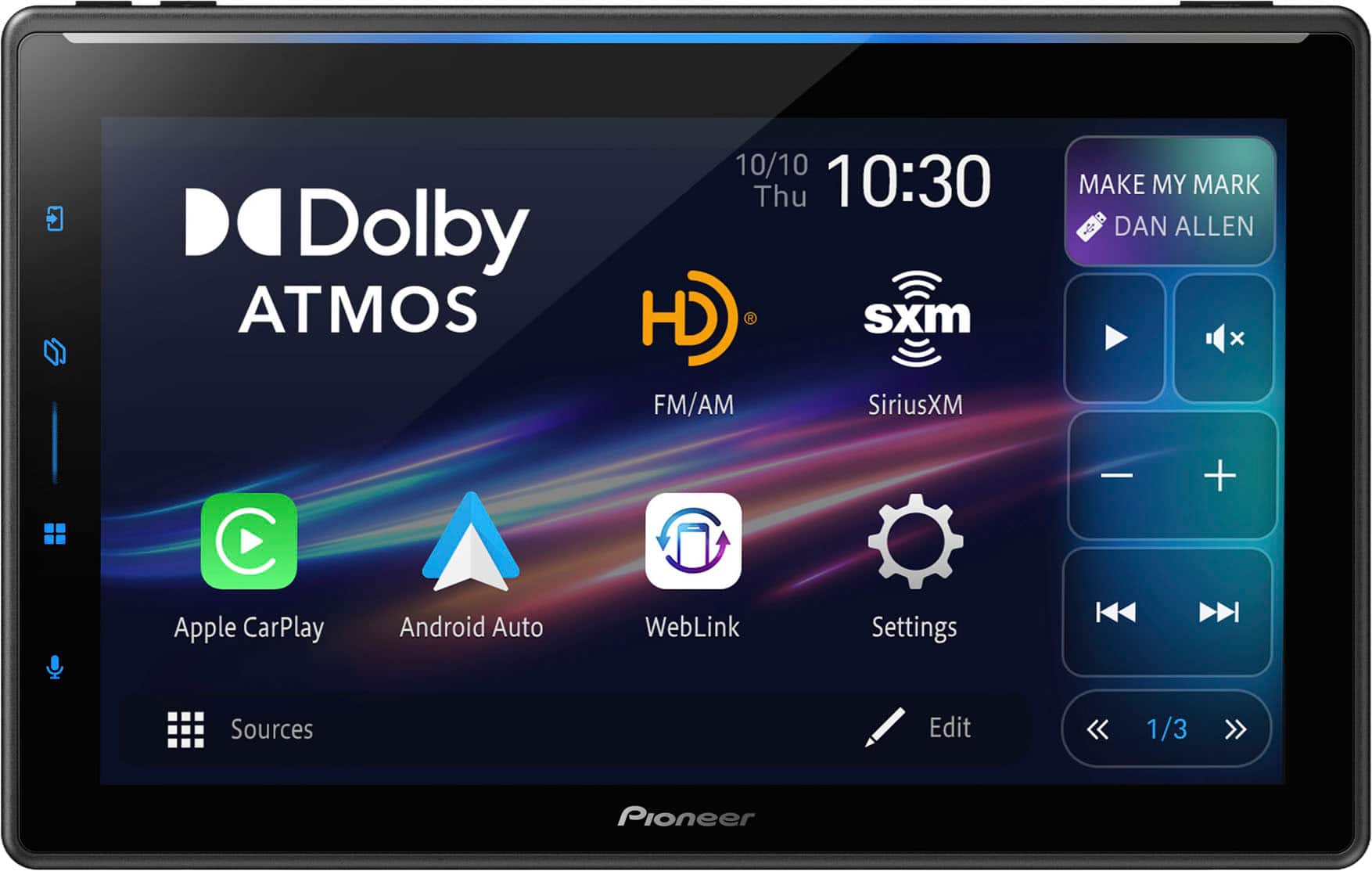 Pioneer - 10.1" SPHERA Dolby Atmos via CarPlay Digital Media (DM) Receiver Front