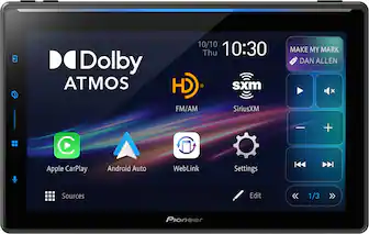Dolby ATMOS
10/10 Thu 10:30
HD
sXM
MAKE MY MARK
DAN ALLEN
Apple CarPlay
Android Auto
WebLink
Settings
Sources
Edit
<< 1/3 >>
Pioneer