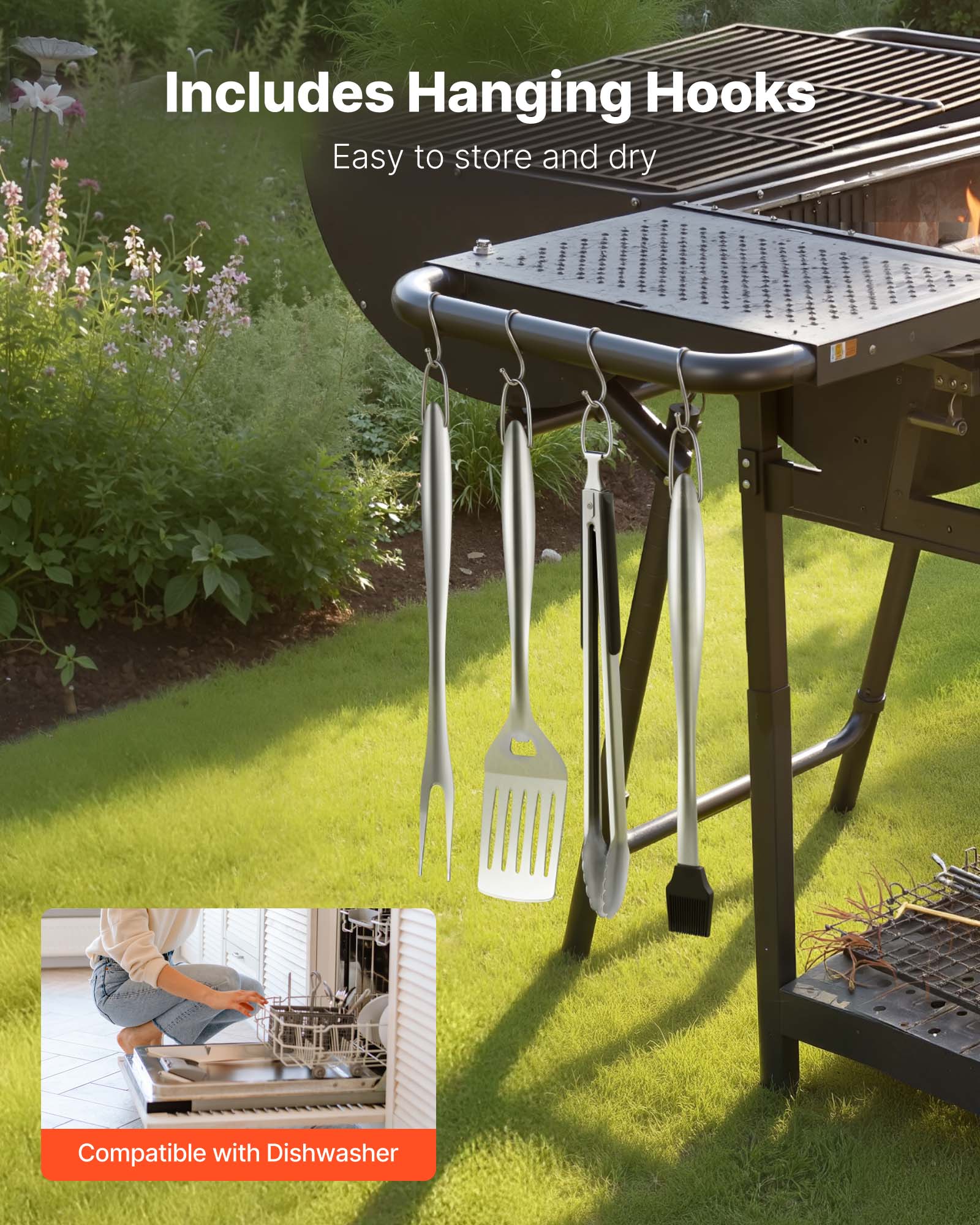 Includes Hanging Hooks  
Easy to store and dry  

Compatible with Dishwasher