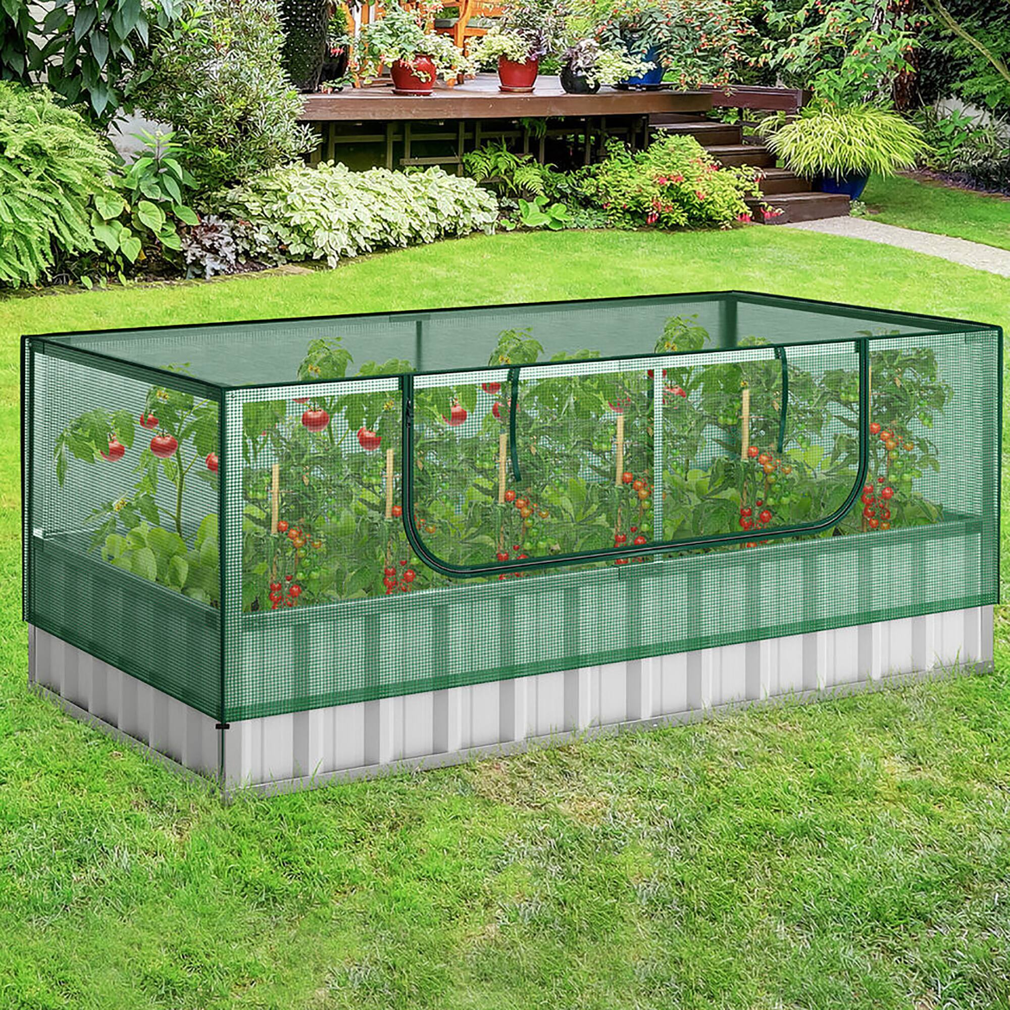 Alt View 3. Gymax - Gymax 69'' x 36'' x 28'' Galvanized Raised Garden Bed w/ Cover Roll-up Window Greenhouse - Green, Silver.