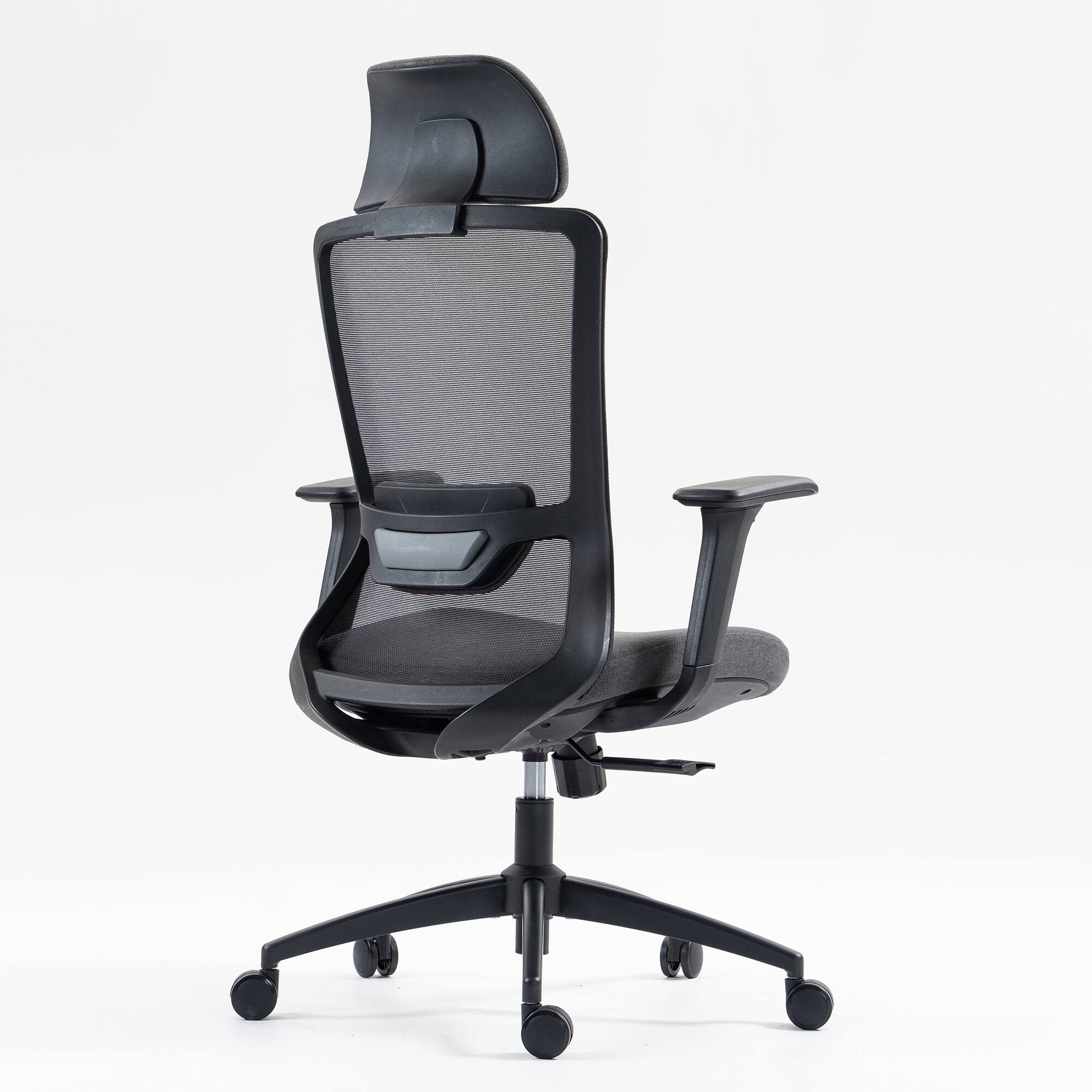 Angle. PexFix - High-Back Ergonomic Office Chair with Dynamic Lumbar Support, Adjustable Seat Depth for Desk Work - Black.