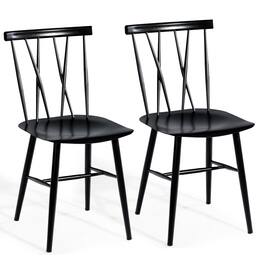 Costway - Set of 2 Dining Side Chairs Chairs Armless Cross Back Kitchen Bistro Caf - Black